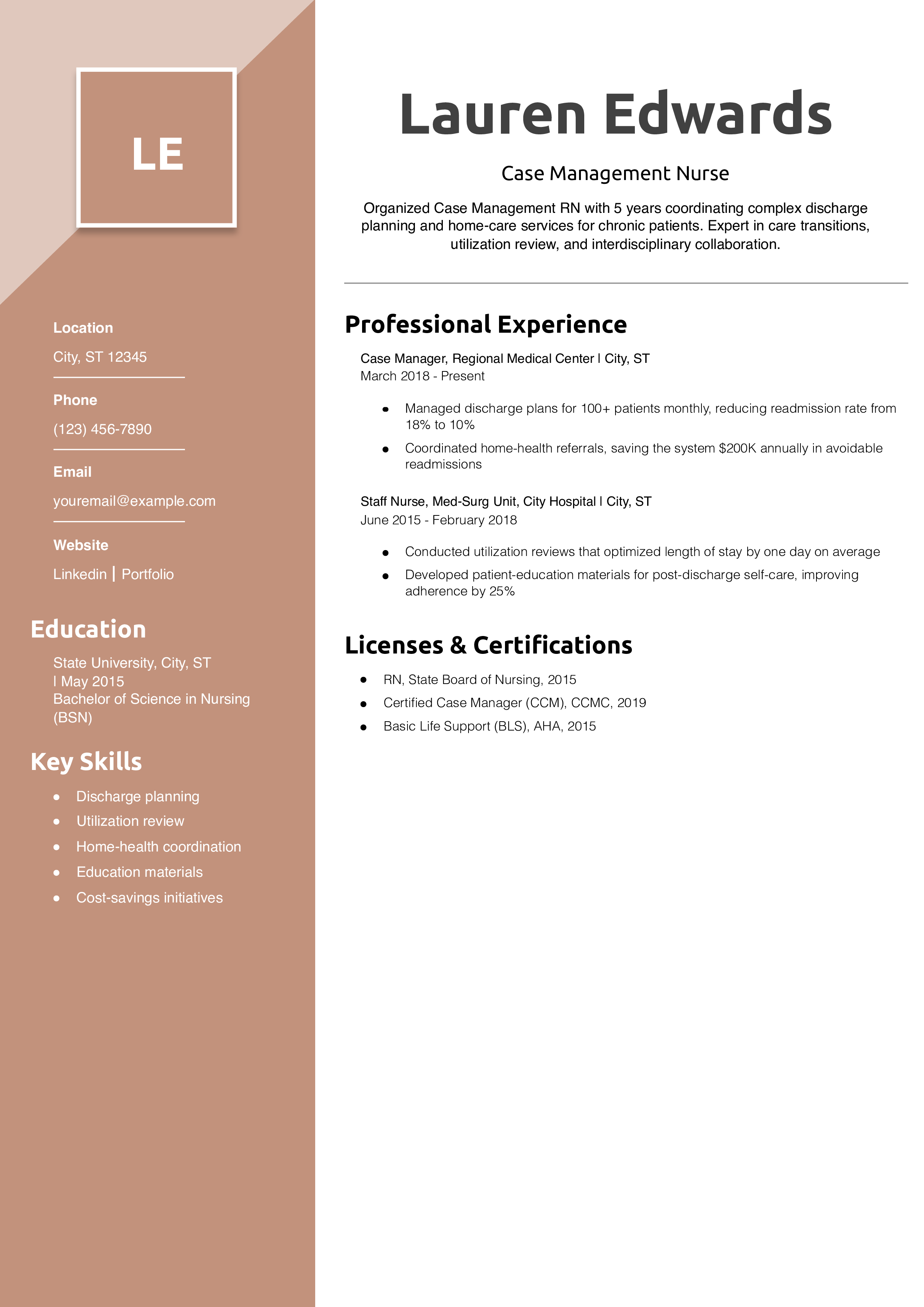 Case Management Nurse Resume Example