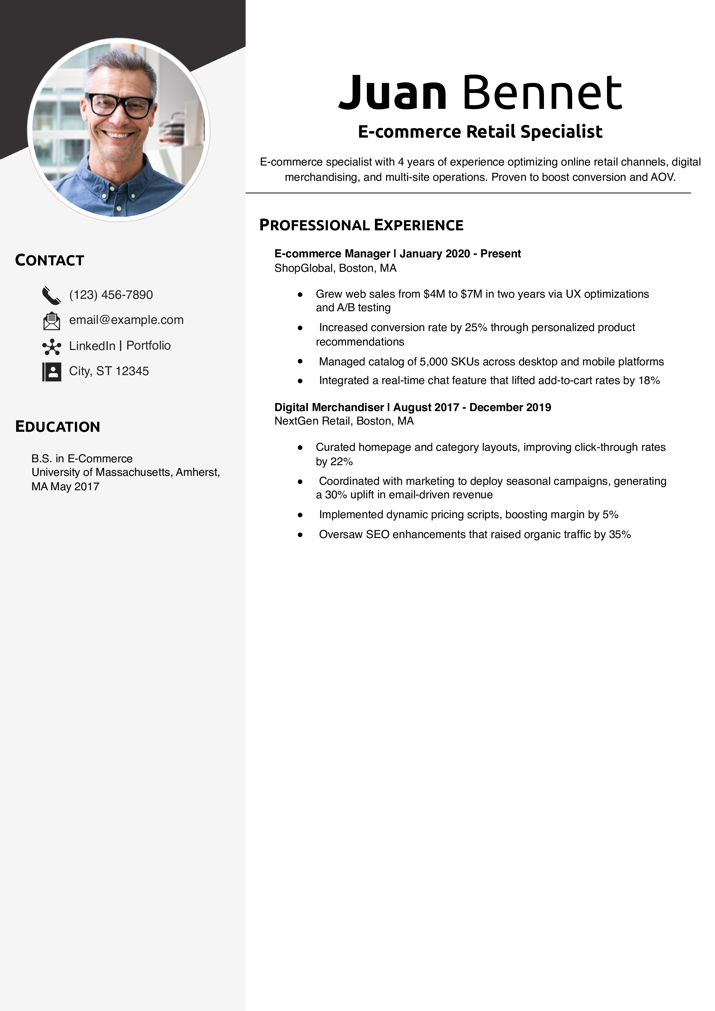 E-commerce Retail Specialist Resume Example