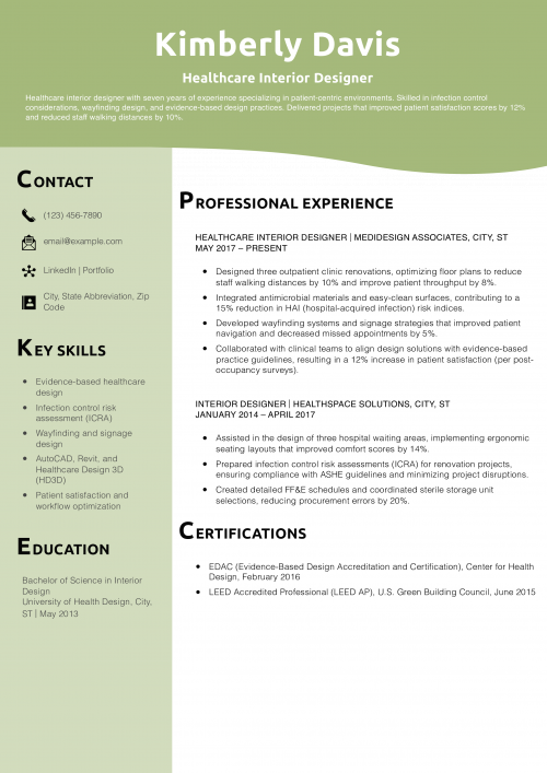Healthcare Interior Designer Resume Example