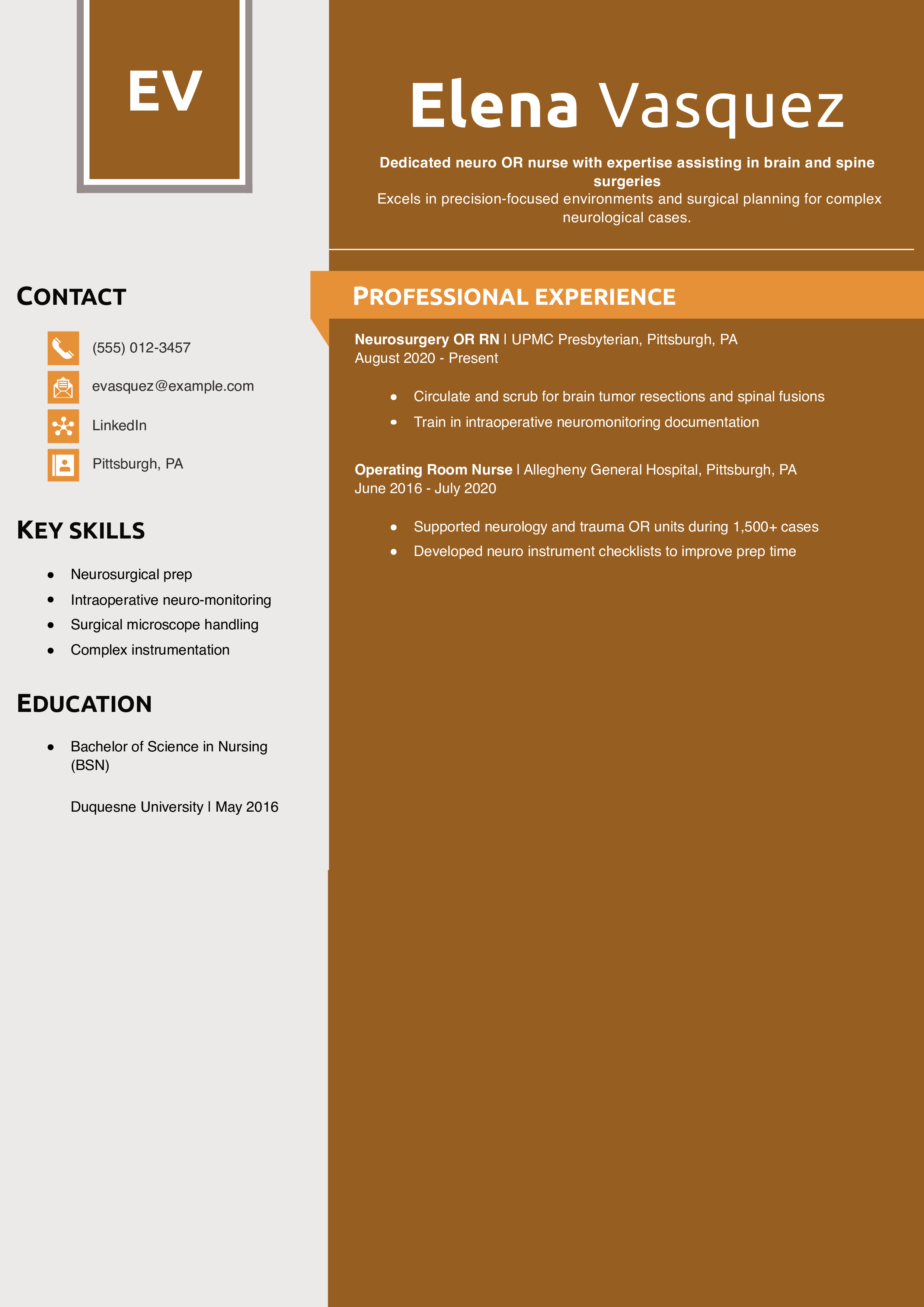 Neuro OR Nurse Resume