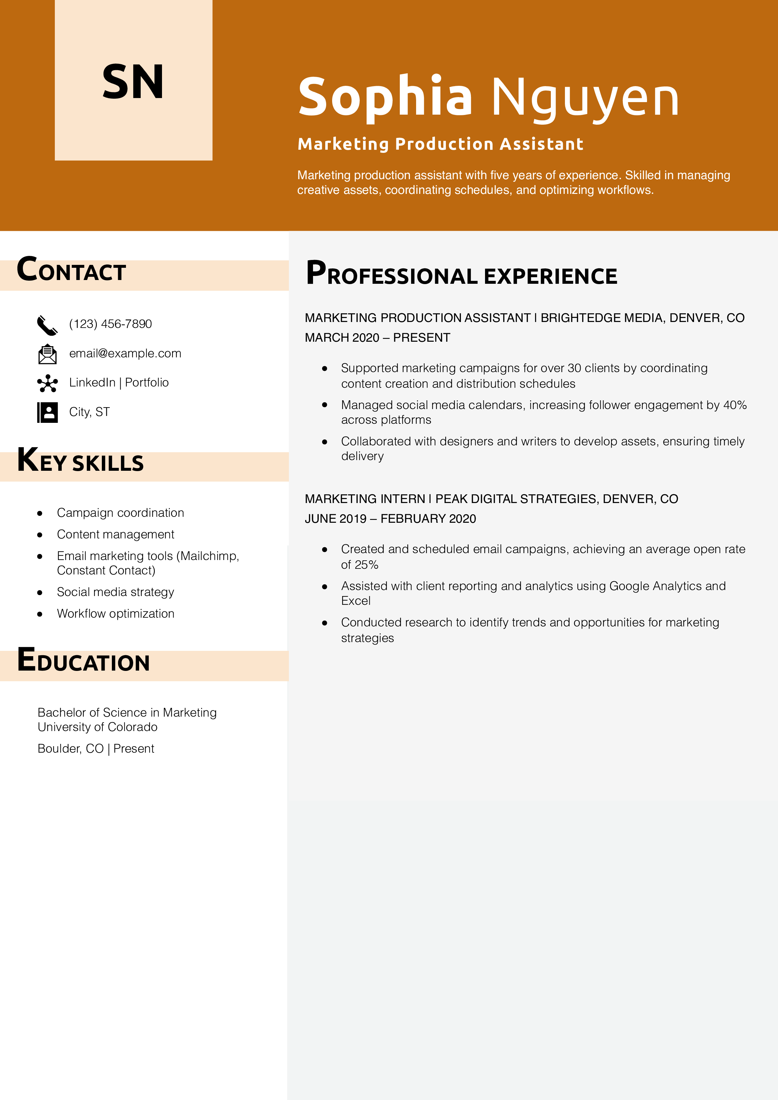 Marketing Production Assistant Resume
