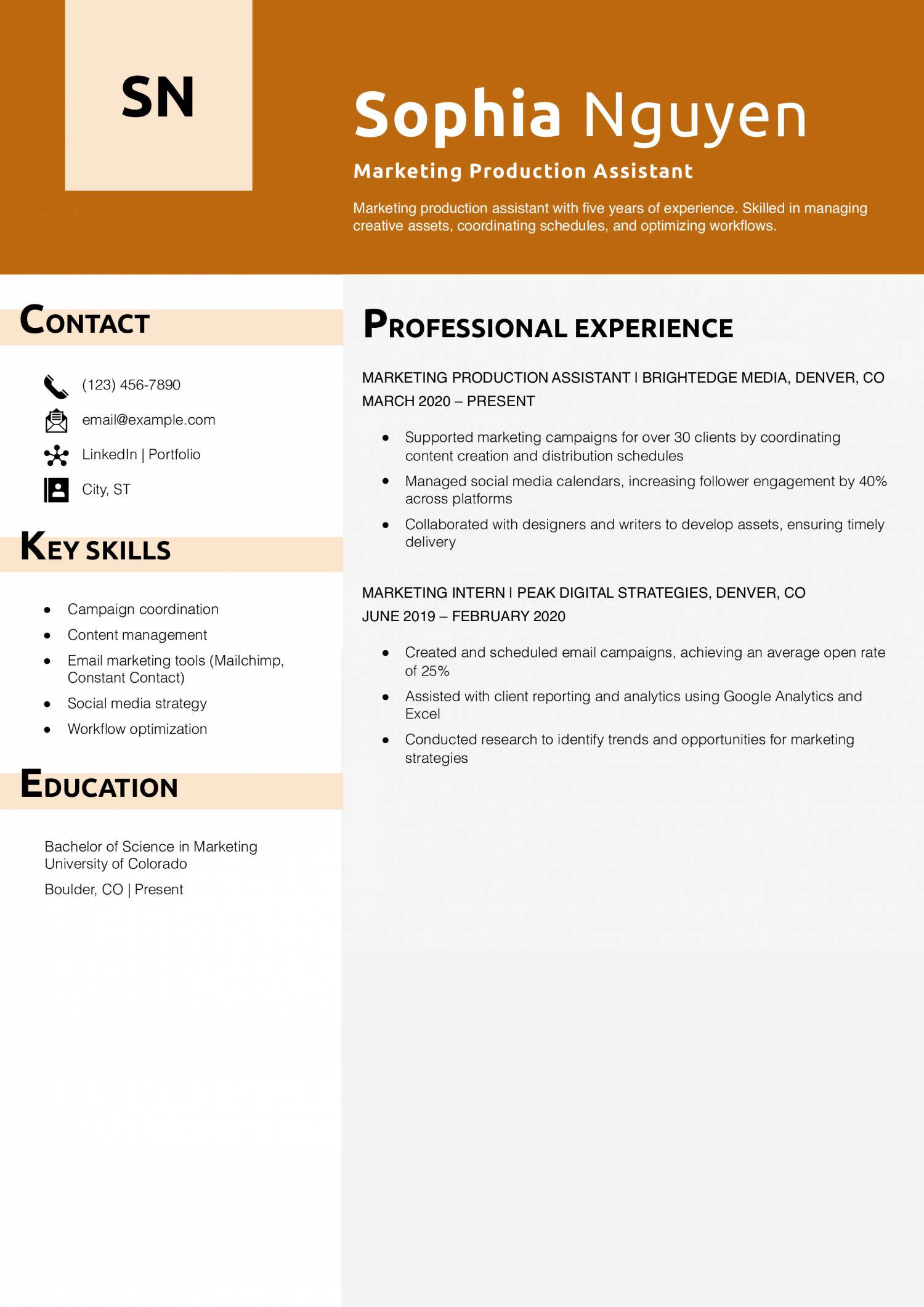 Marketing Production Assistant Resume