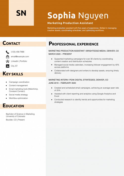 Marketing Production Assistant Resume