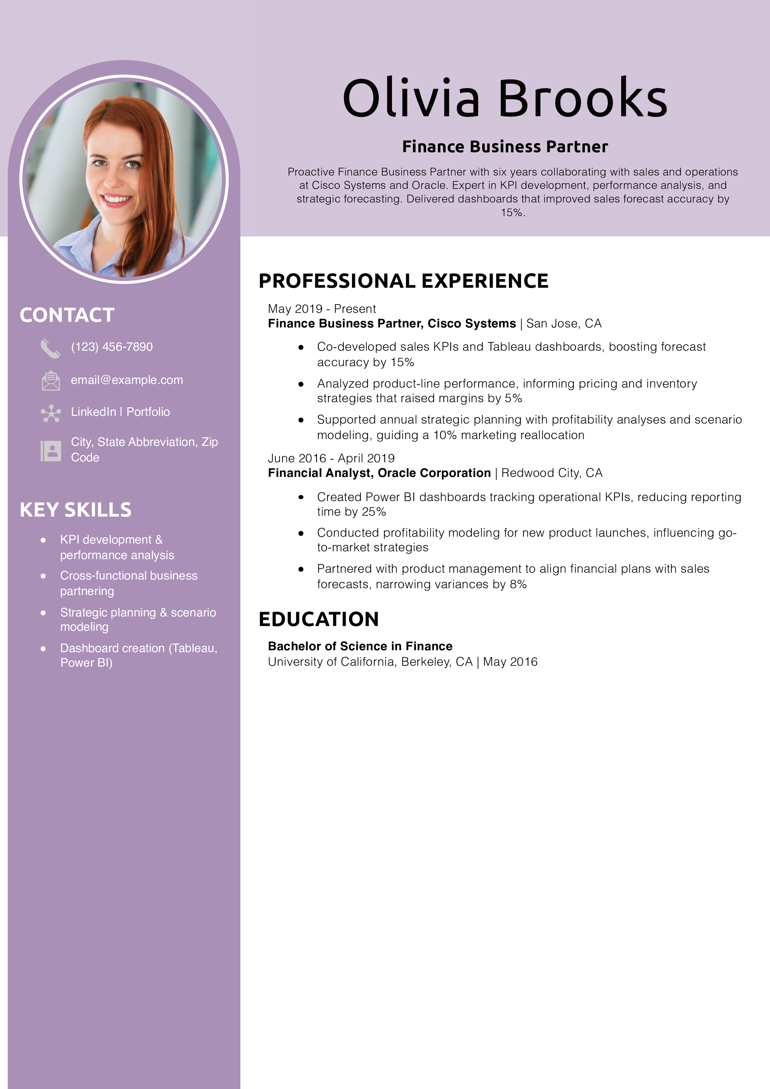 Finance Business Partner Resume Example