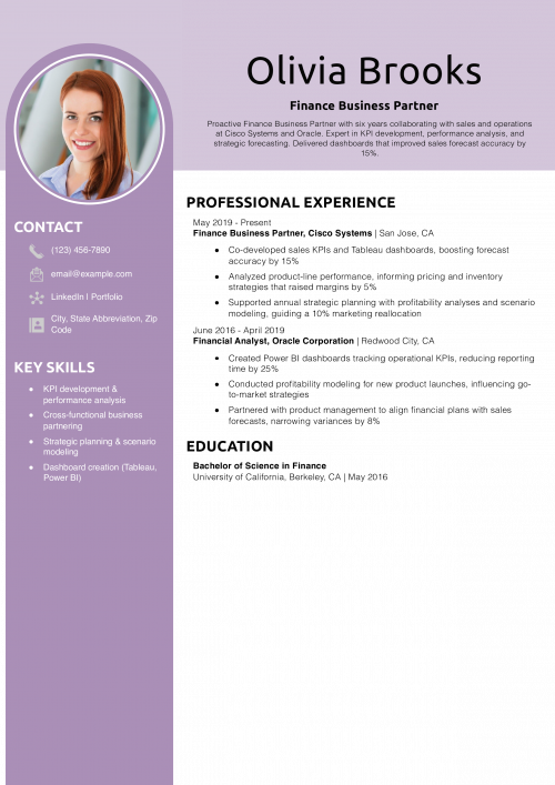 Finance Business Partner Resume Example