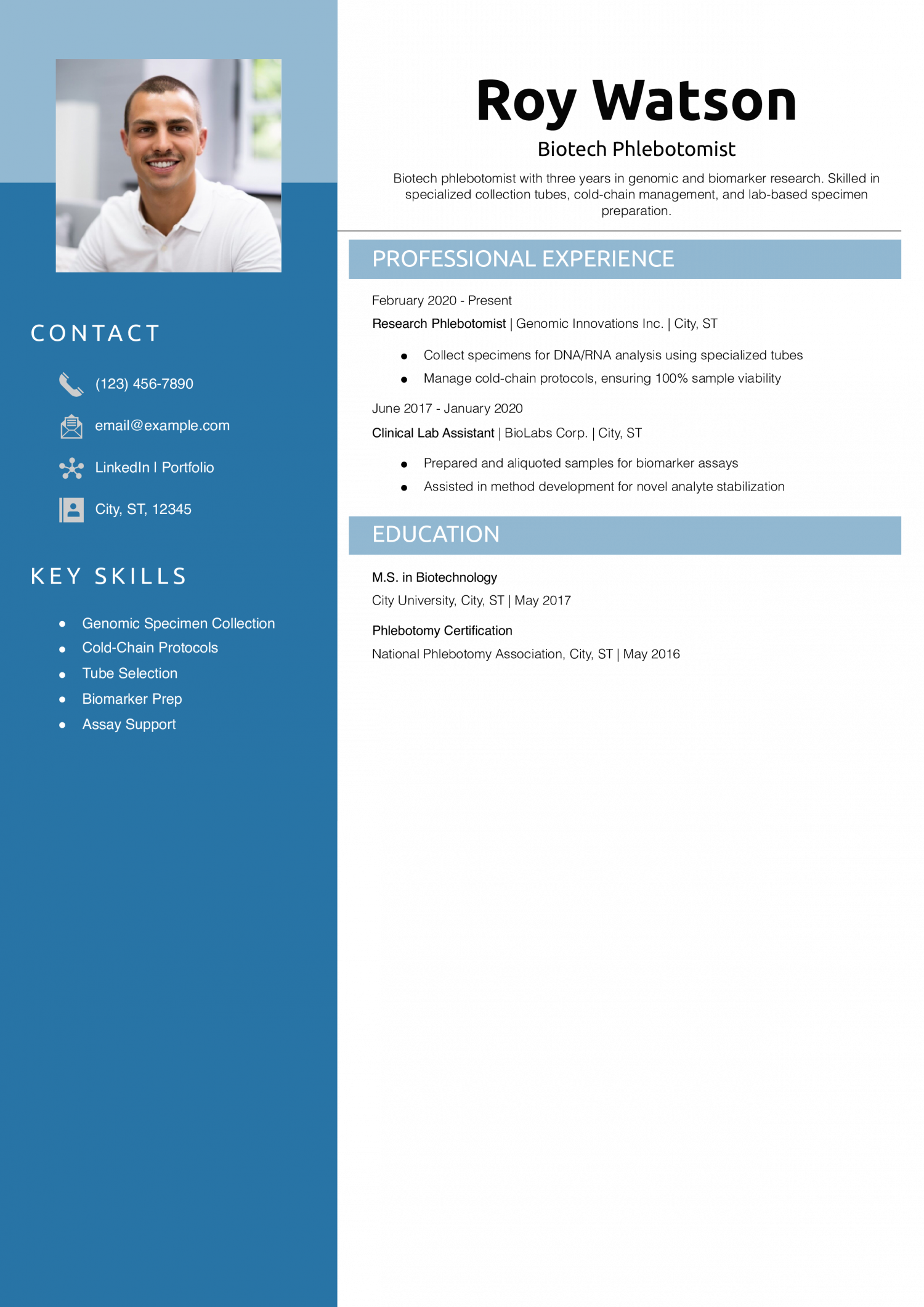 Biotech Phlebotomist Resume Example