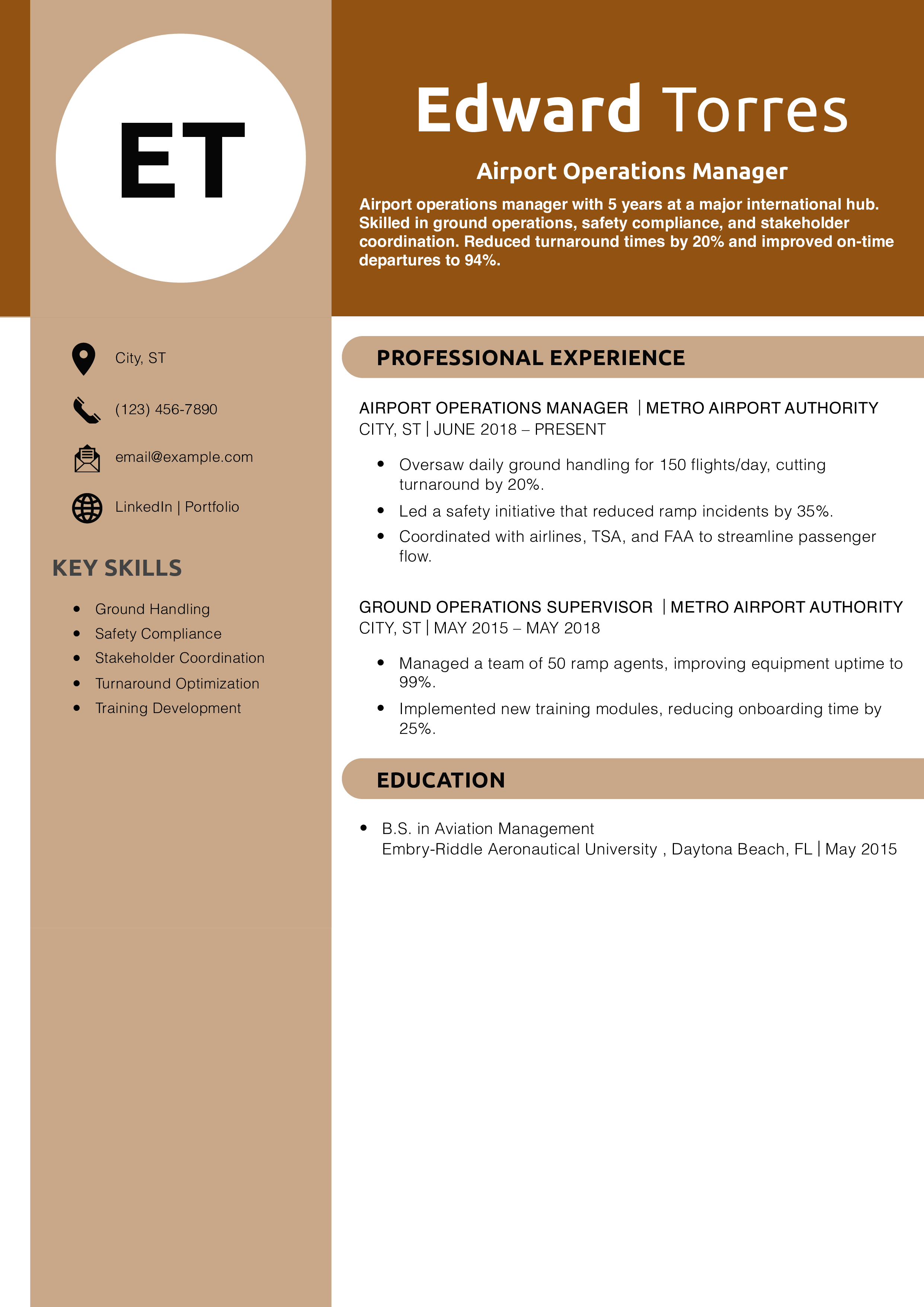 Airport Operations Manager Resume Example