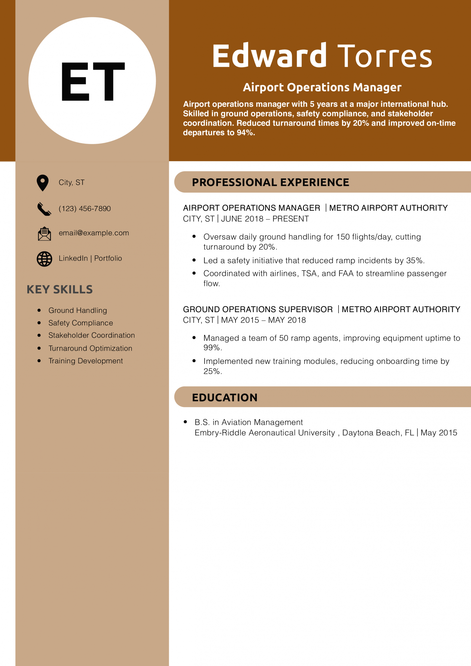 Airport Operations Manager Resume Example