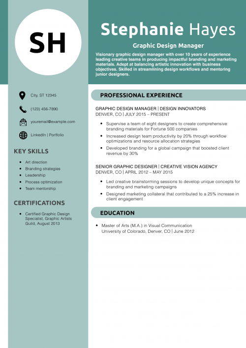 Graphic Design Manager Resume Example
