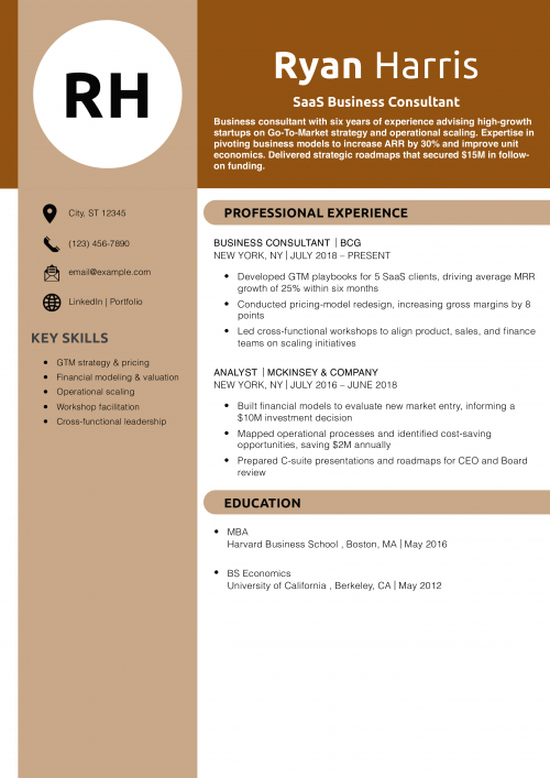 SaaS Business Consultant Resume Example