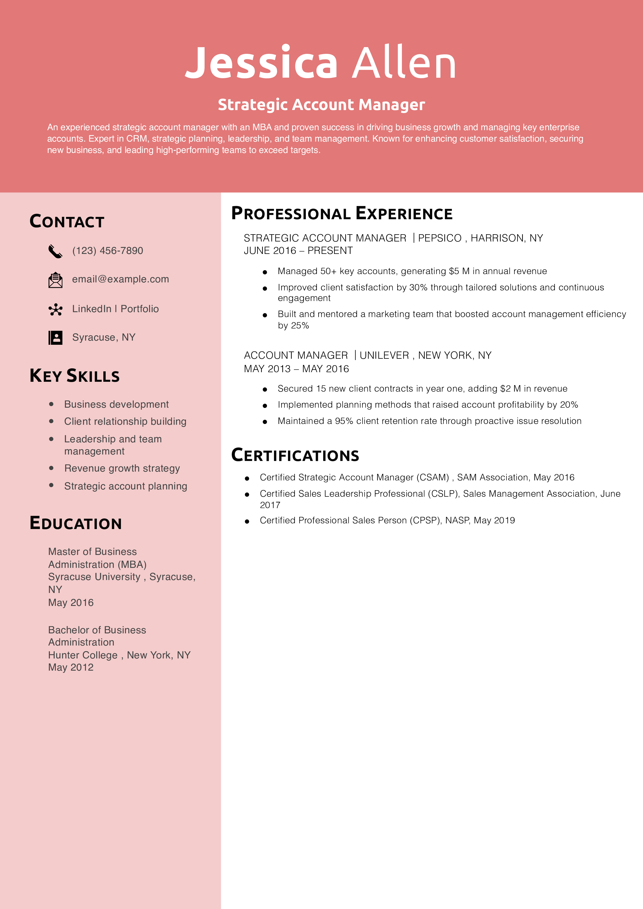 Strategic Account Manager Resume Example