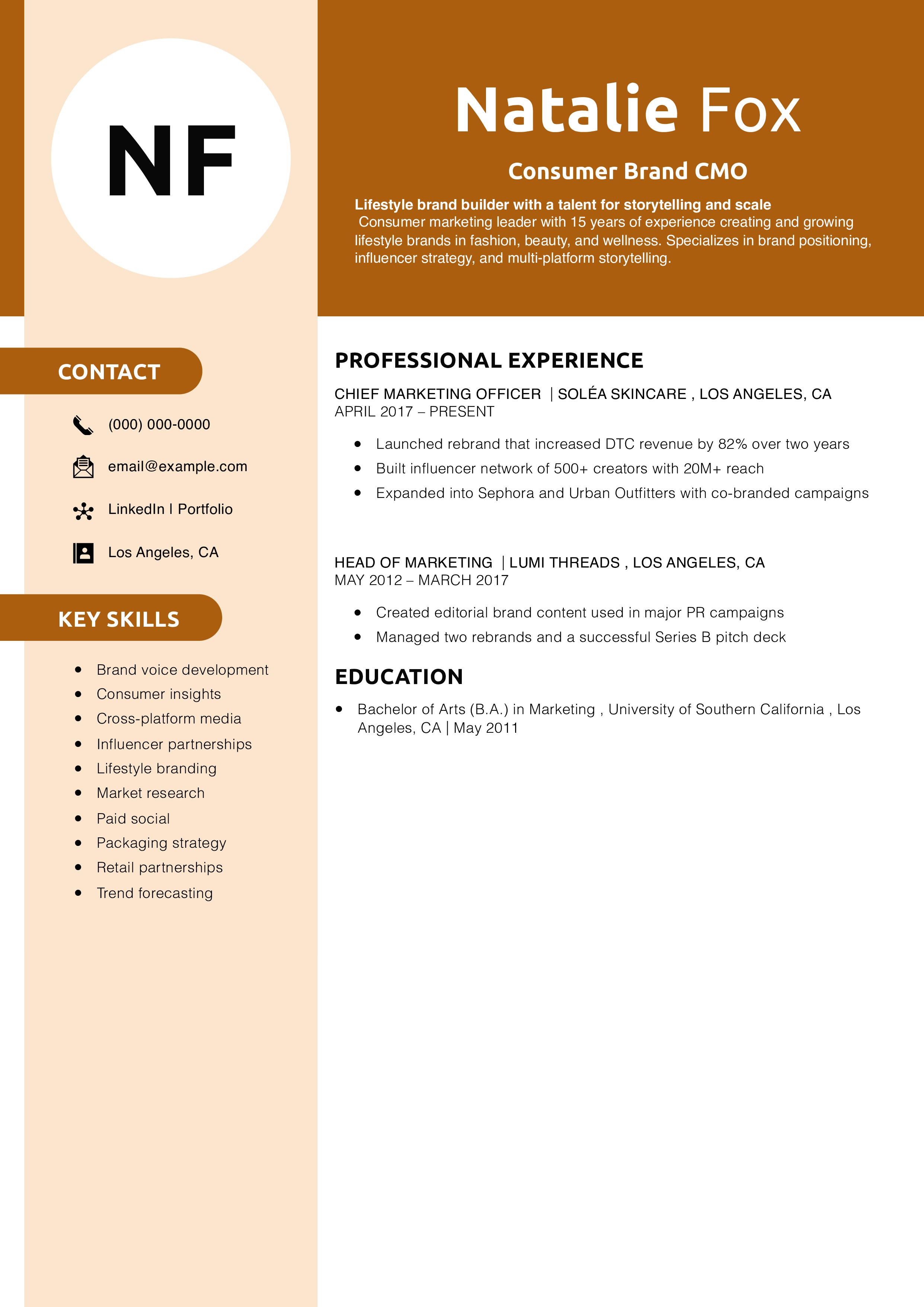 Consumer Brand CMO Resume
