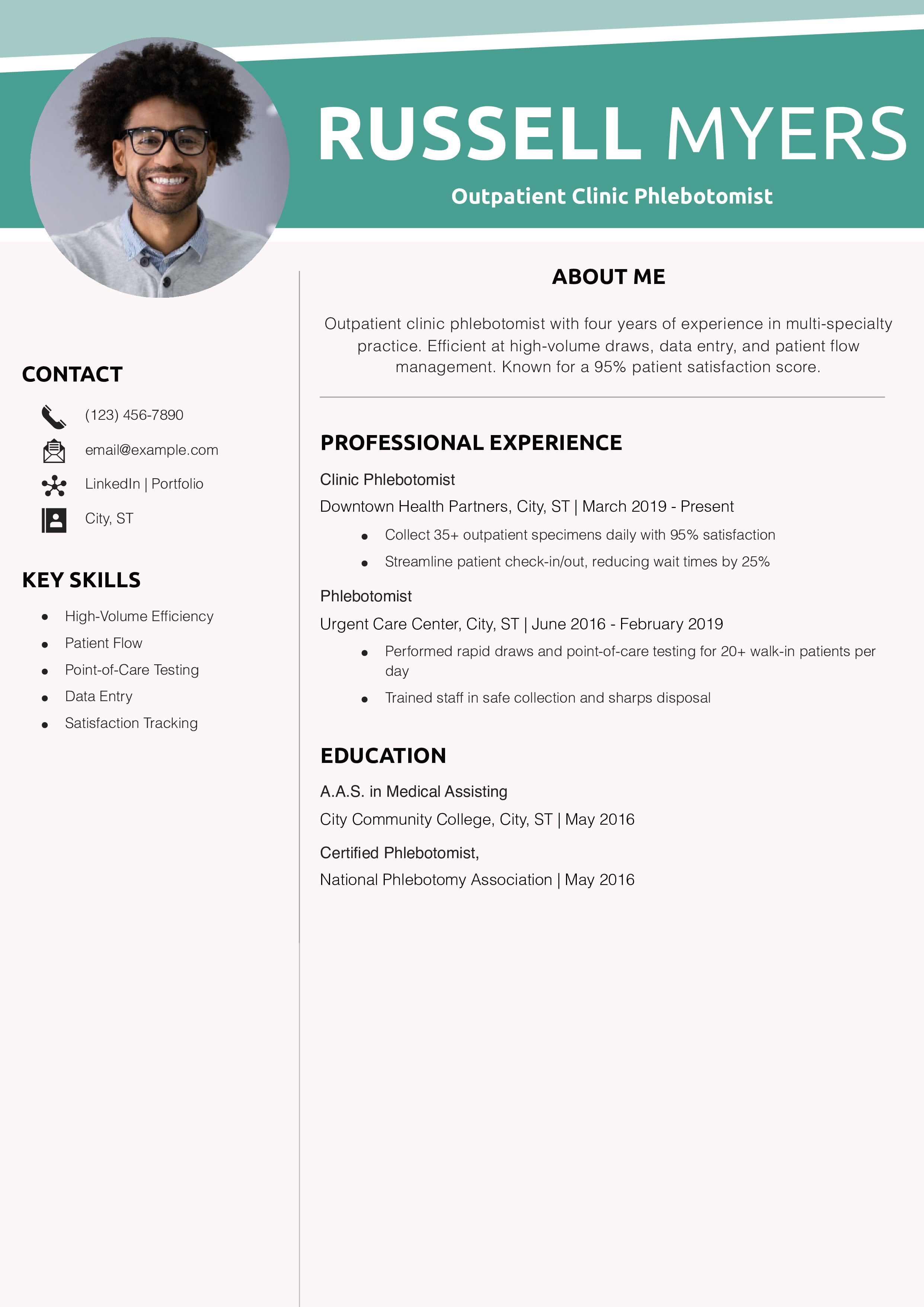 Outpatient Clinic Phlebotomist Resume Example