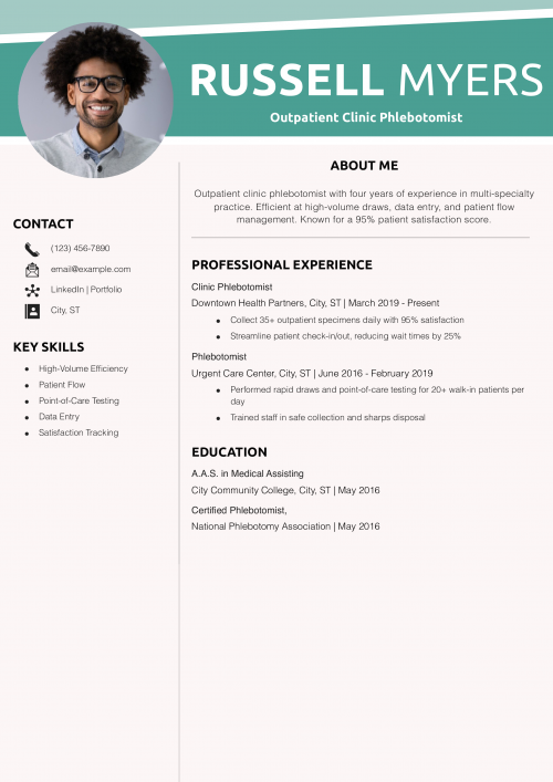 Outpatient Clinic Phlebotomist Resume Example
