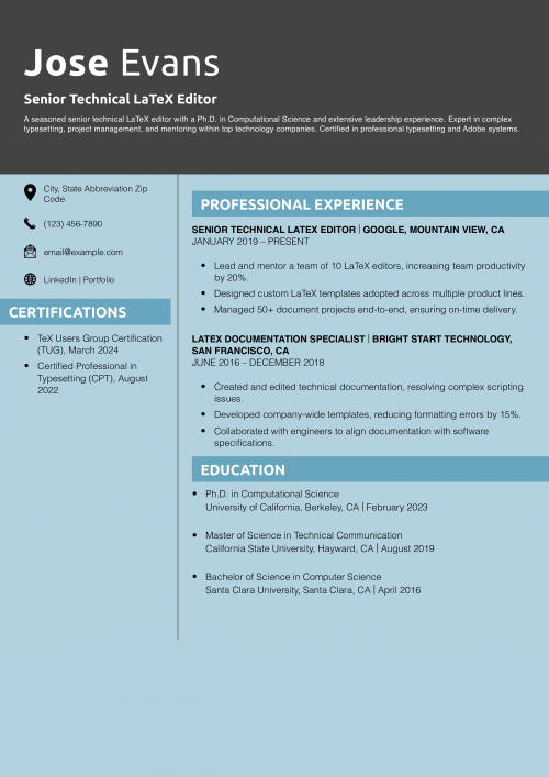 Senior Technical LaTeX Editor Resume Example
