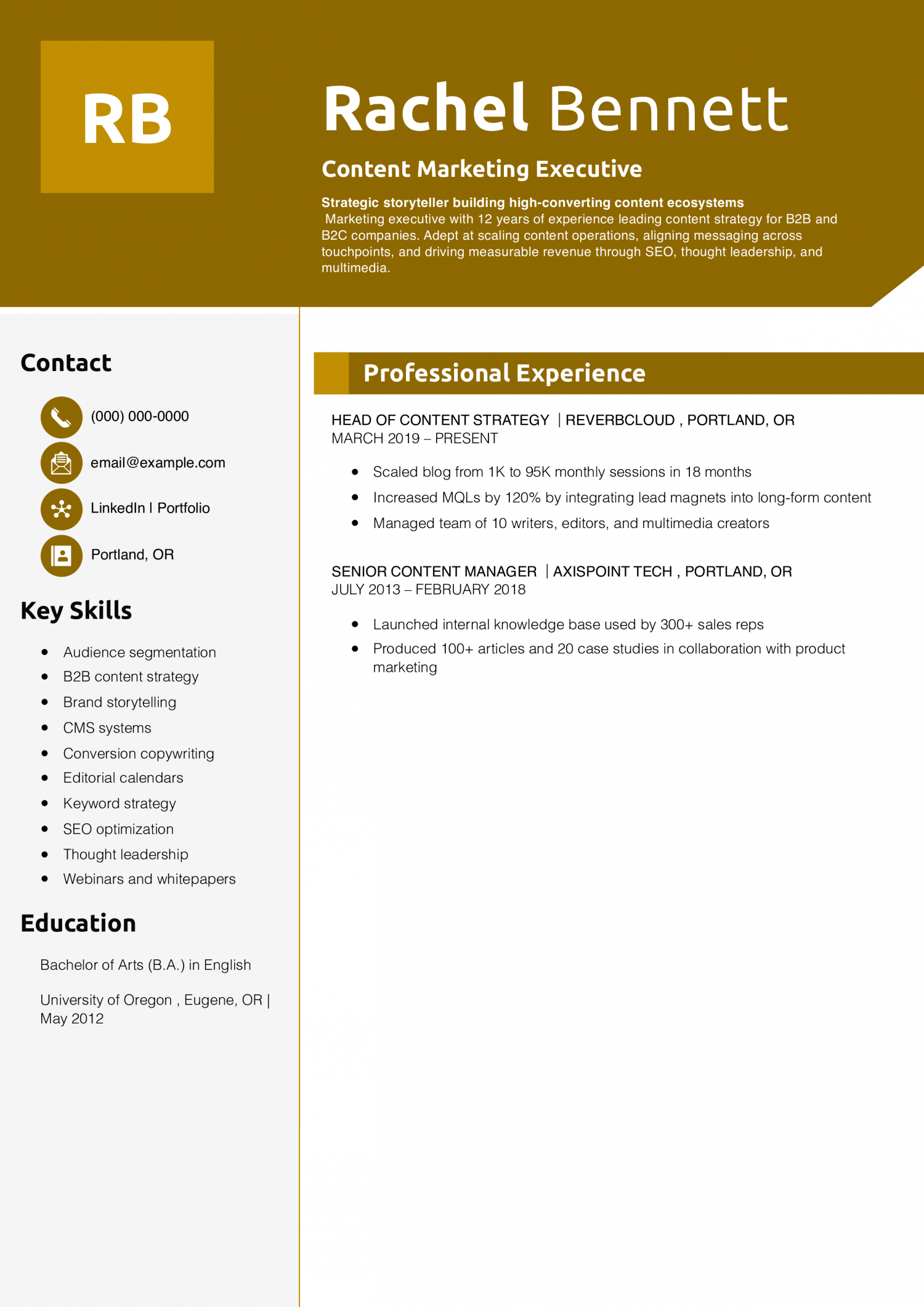 Content Marketing Executive Resume