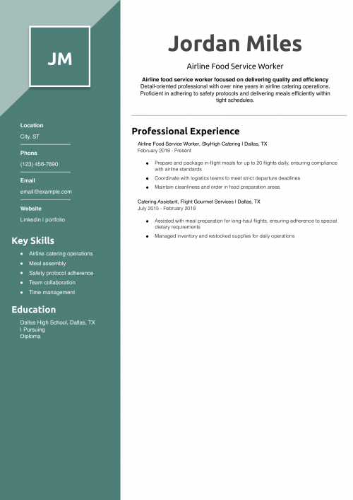 Airline Food Service Worker Resume