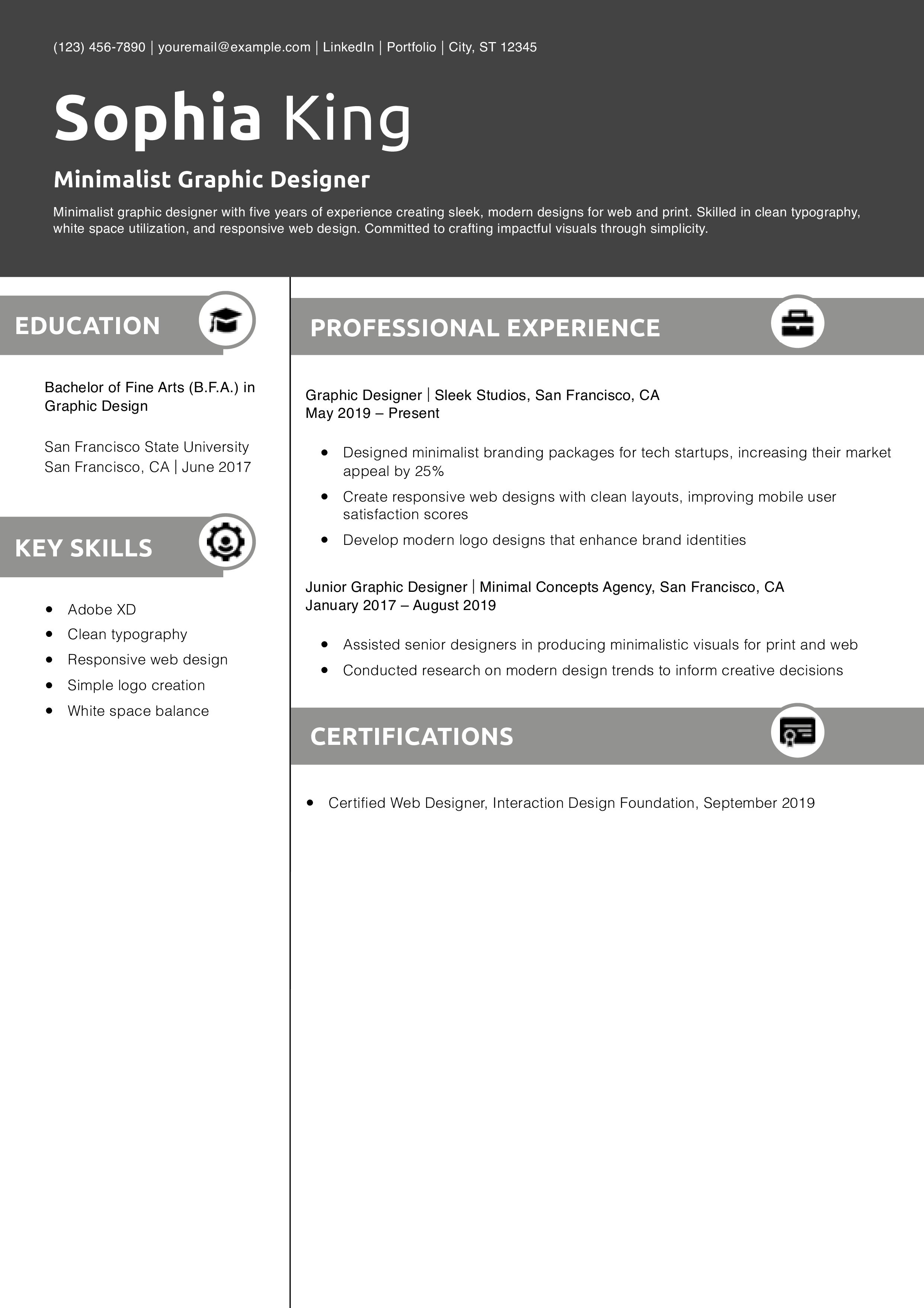 Minimalist Graphic Designer Resume Example