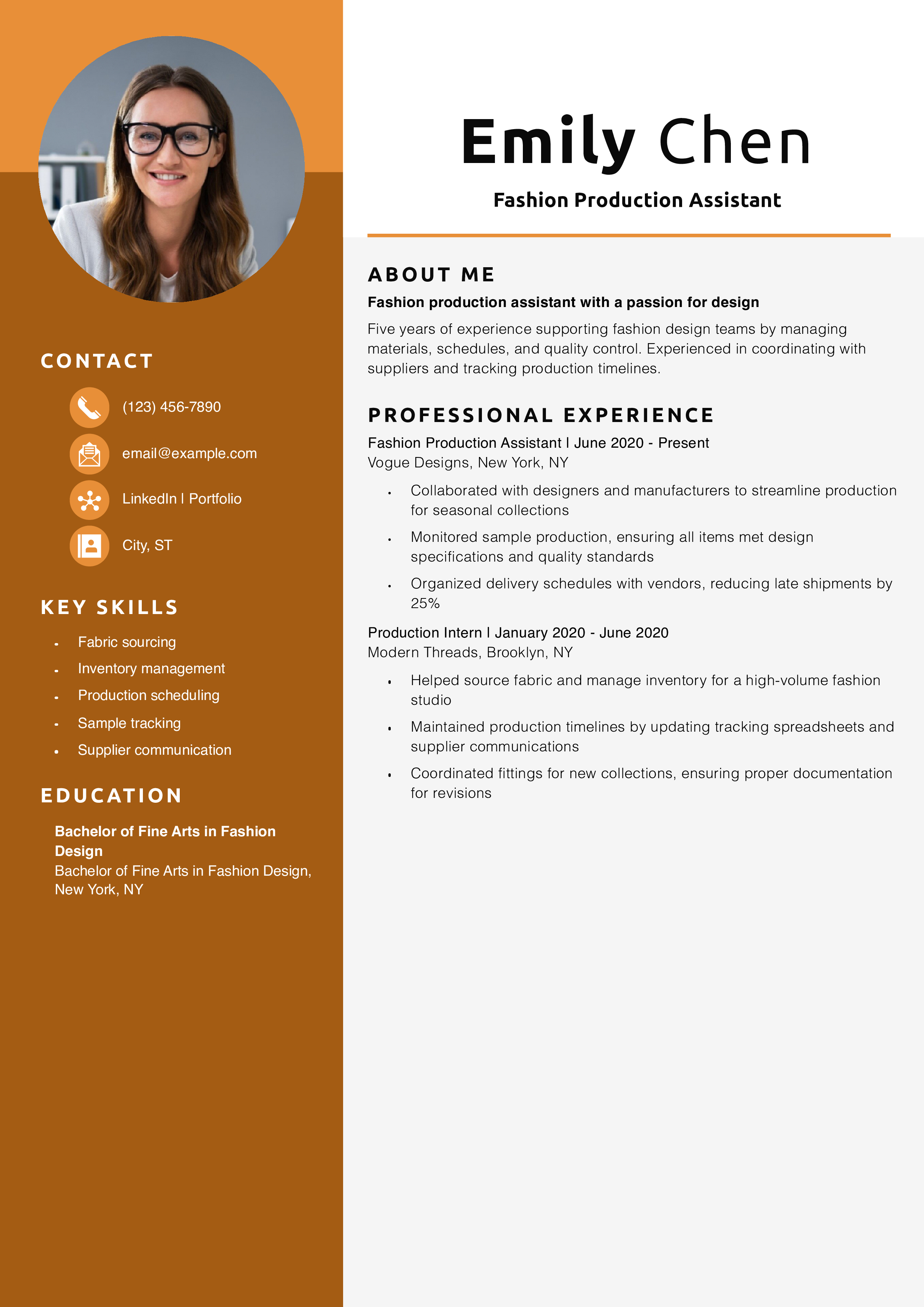 Fashion Production Assistant Resume