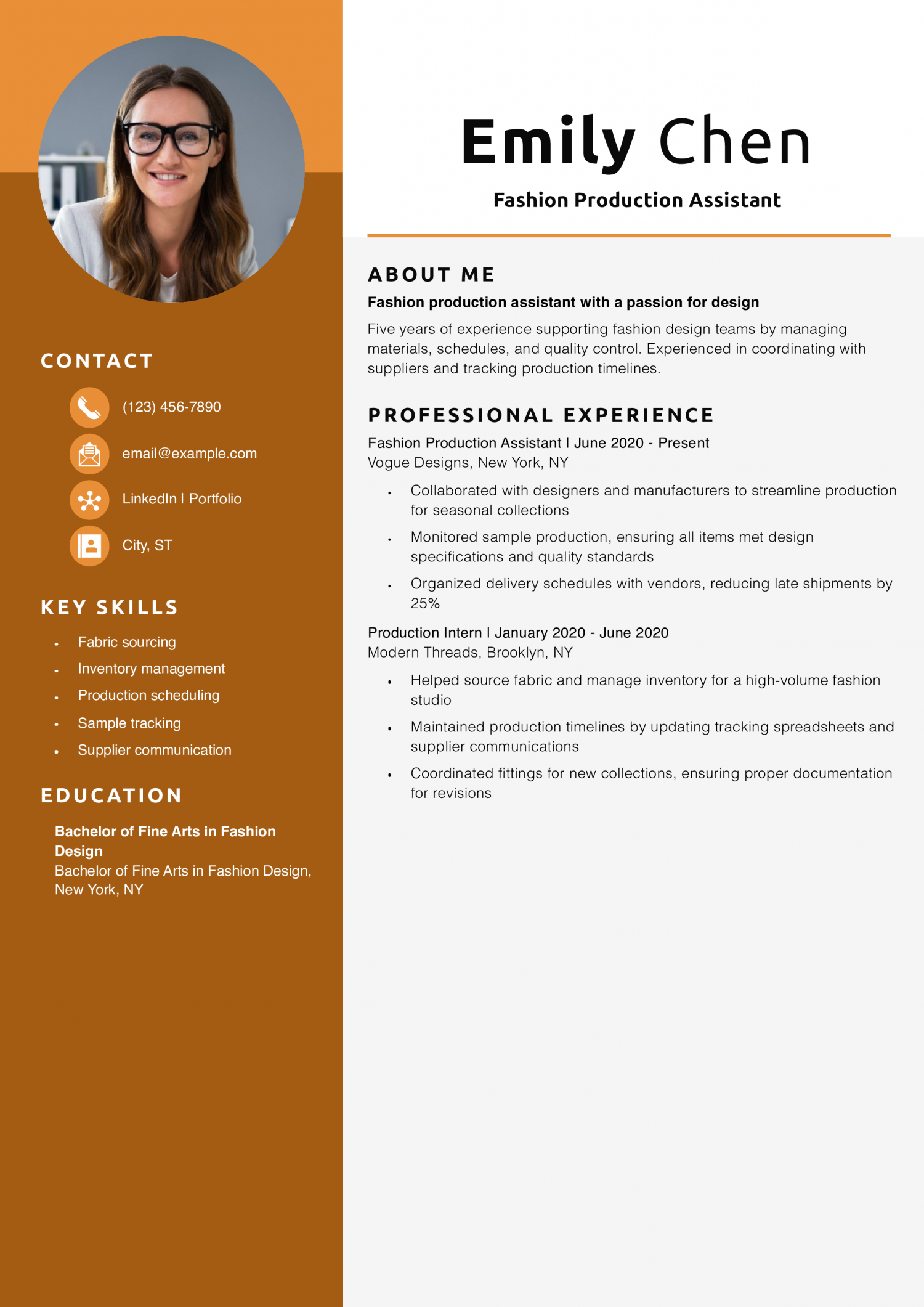 Fashion Production Assistant Resume