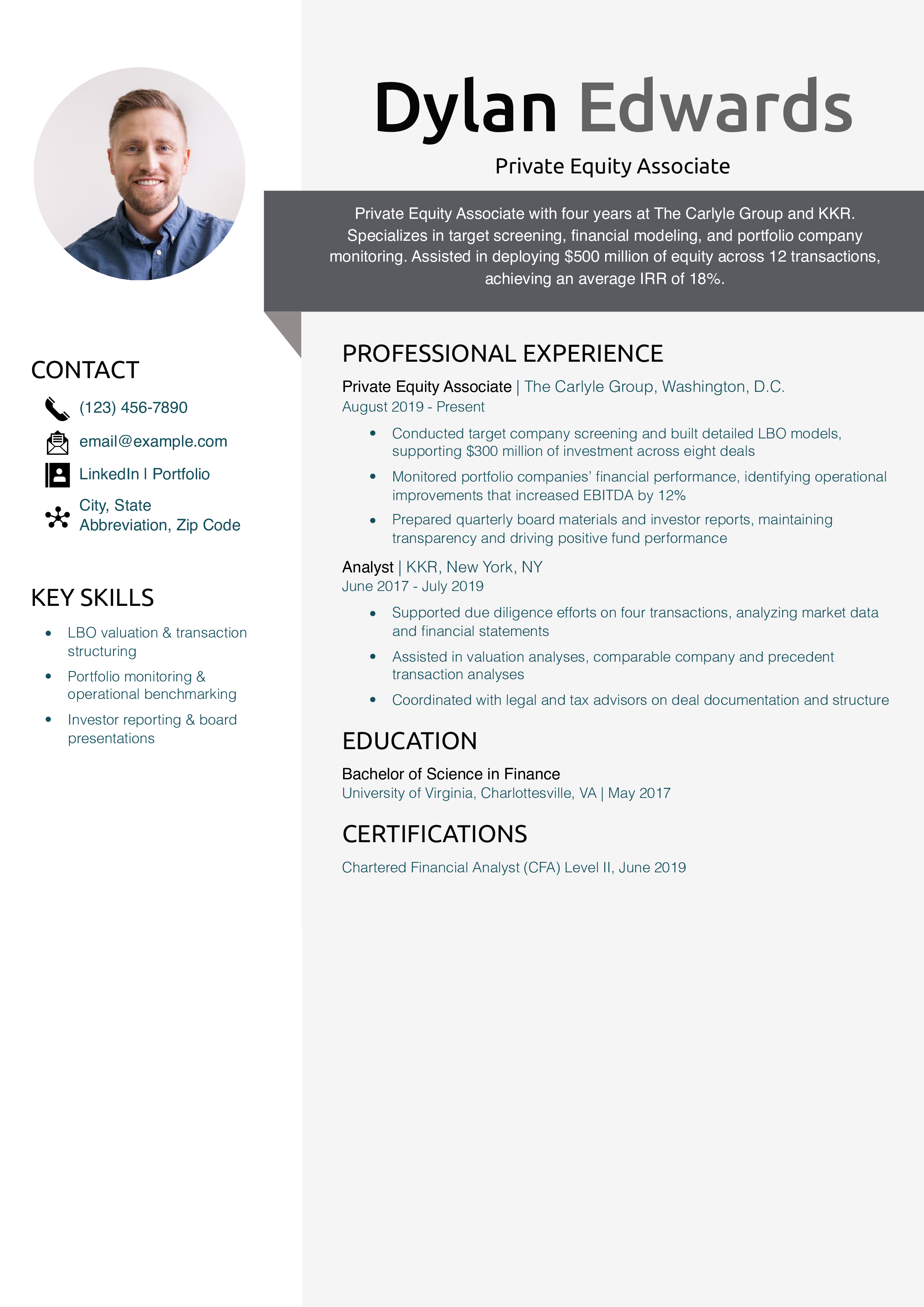 Private Equity Associate Resume Example 
