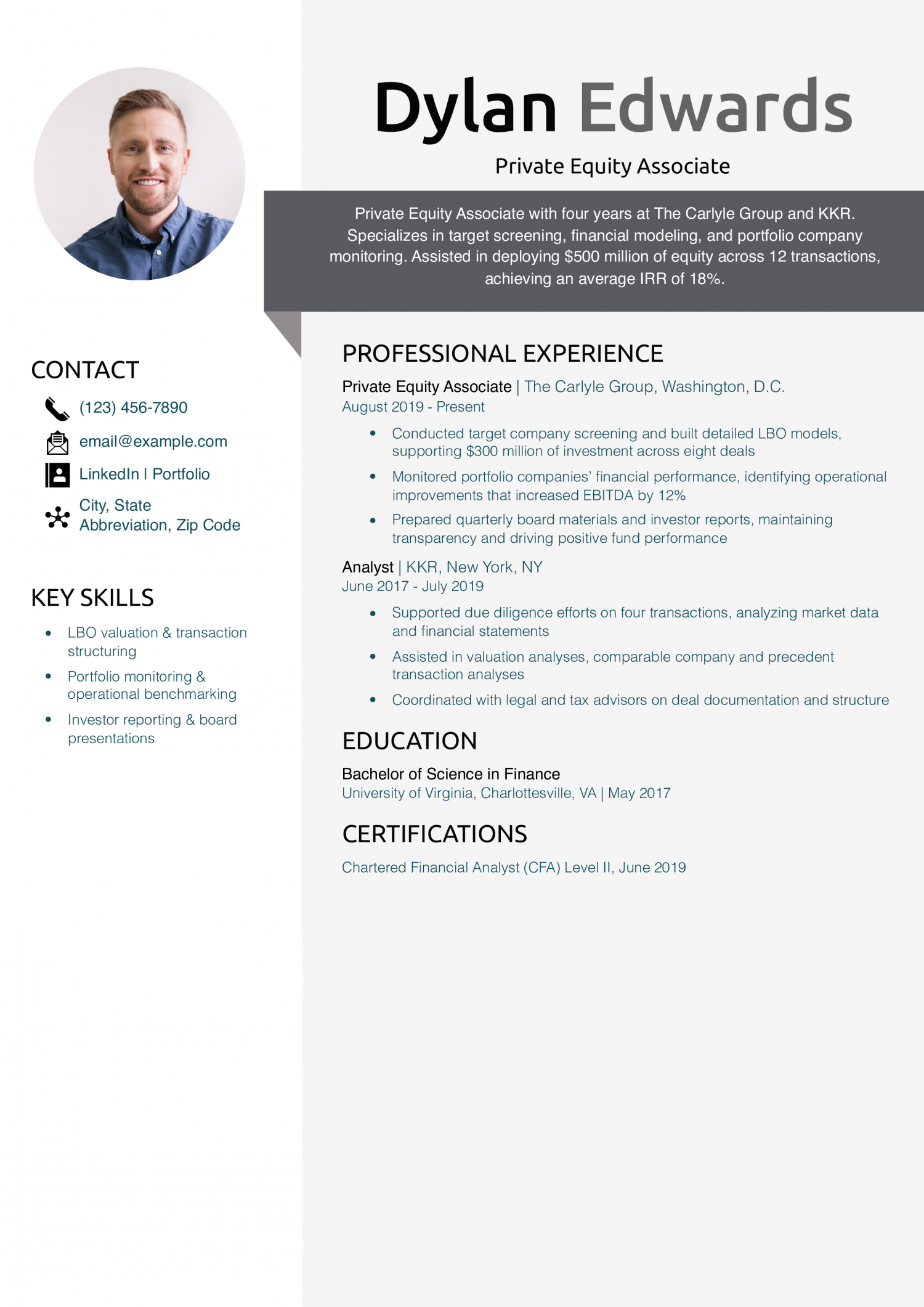 Private Equity Associate Resume Example