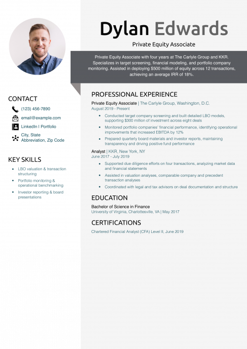 Private Equity Associate Resume Example 