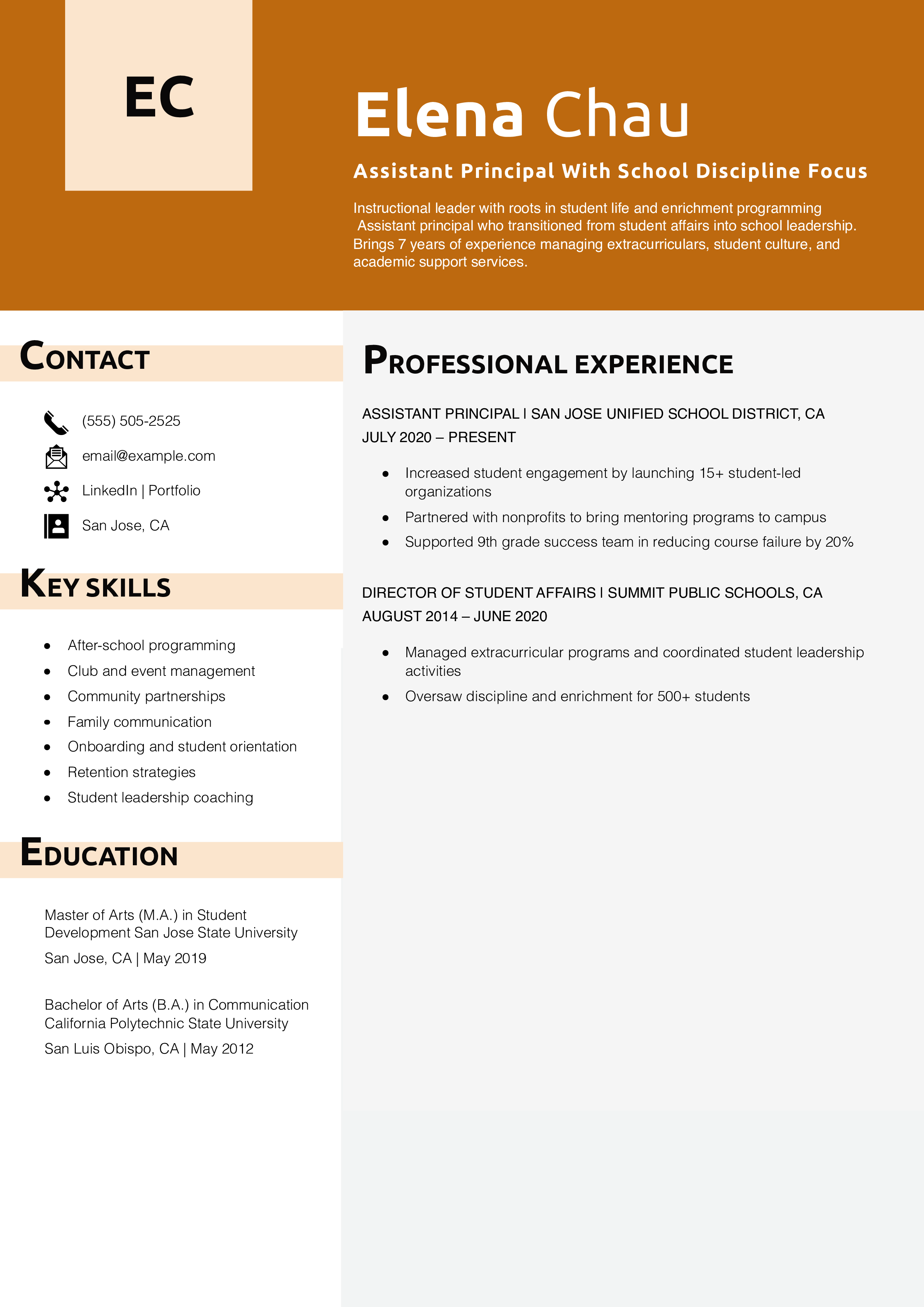 Assistant Principal With Student Affairs Background Resume