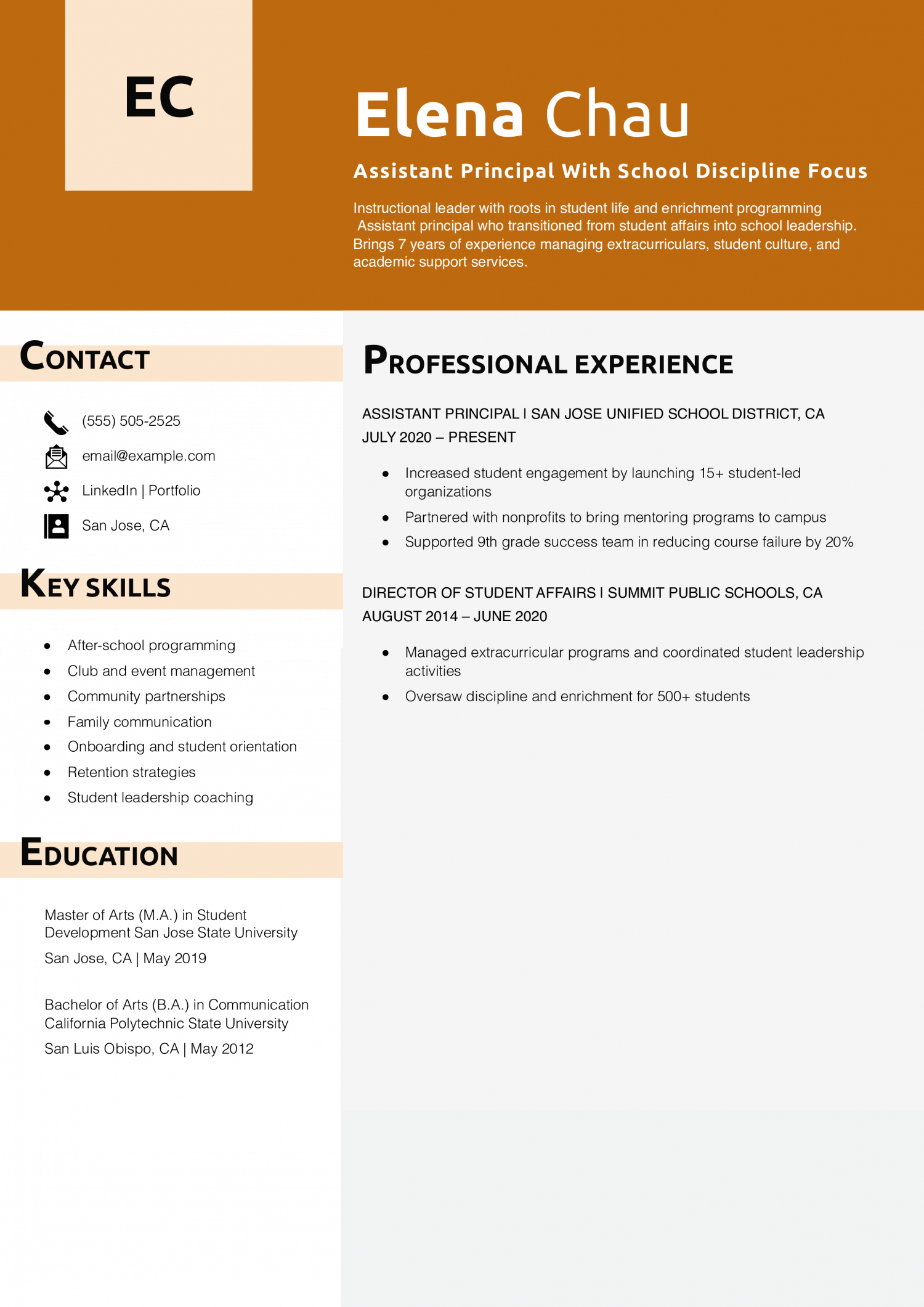  Assistant Principal With Student Affairs Background Resume 