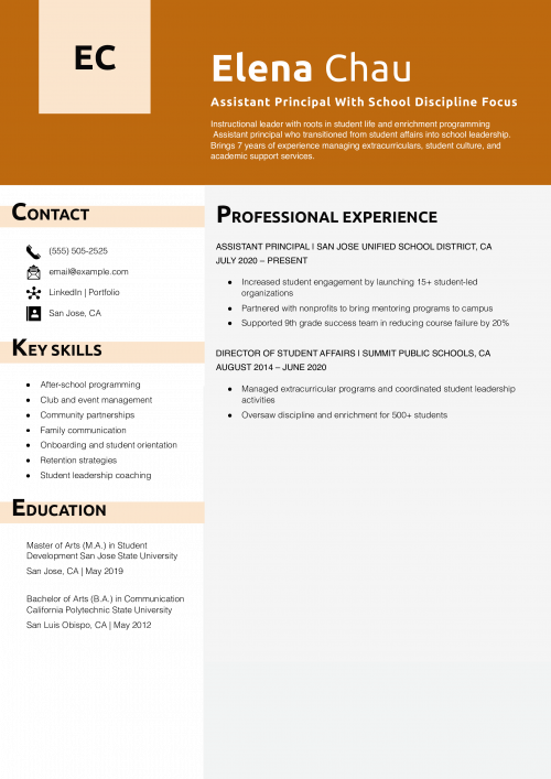  Assistant Principal With Student Affairs Background Resume 