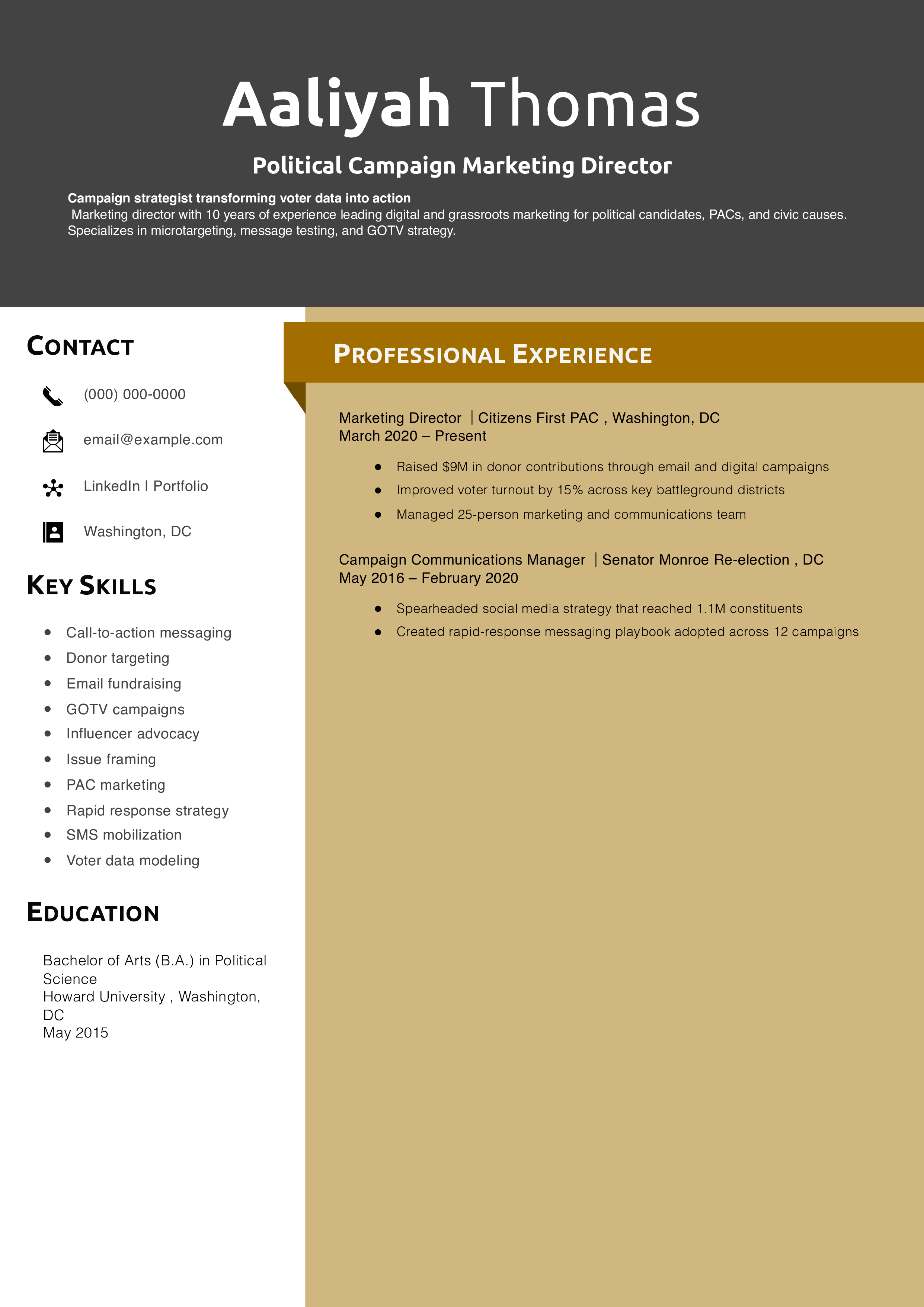 Political Campaign Marketing Director Resume