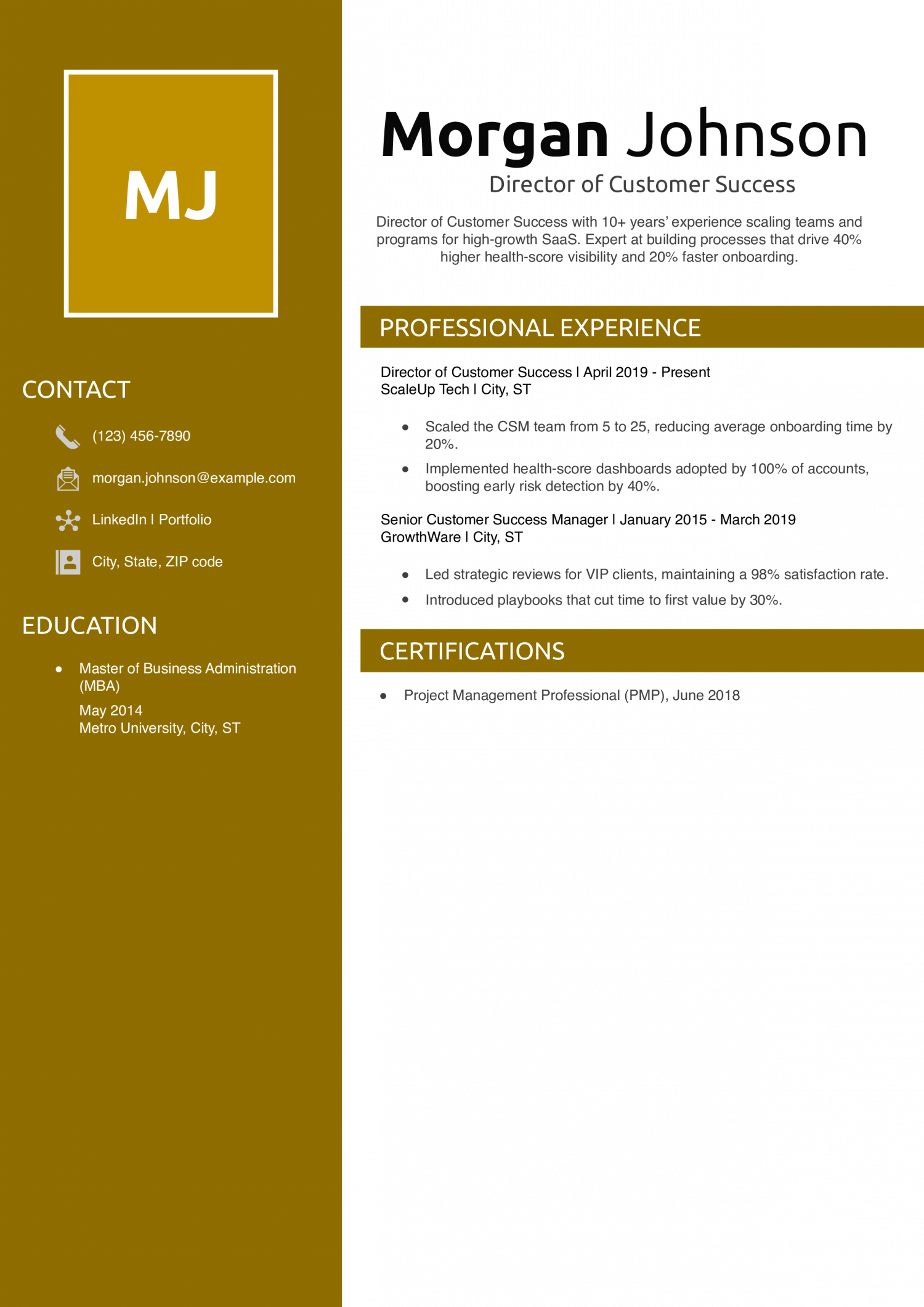 Director of Customer Success Resume Example