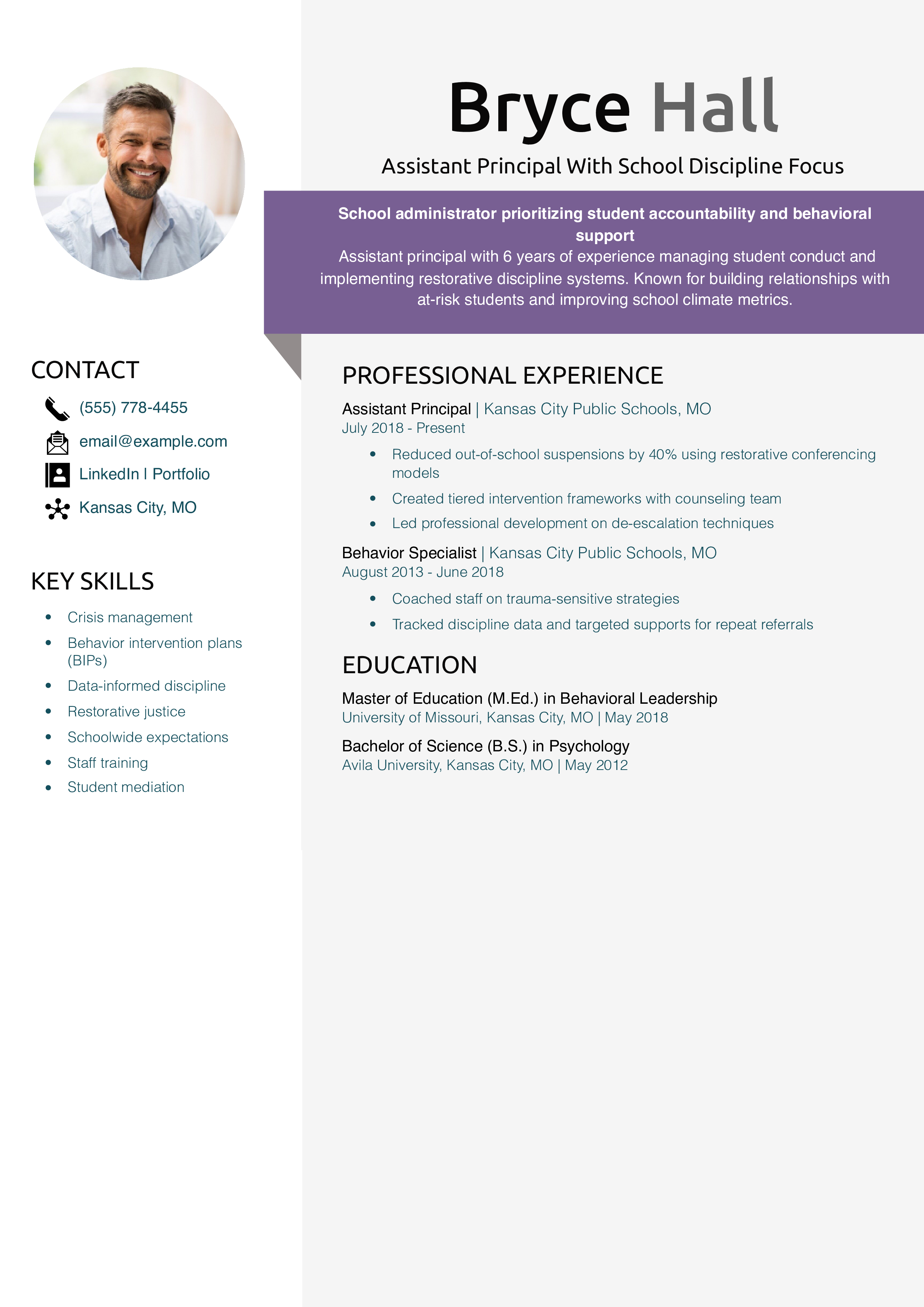 Assistant Principal With School Discipline Focus Resume