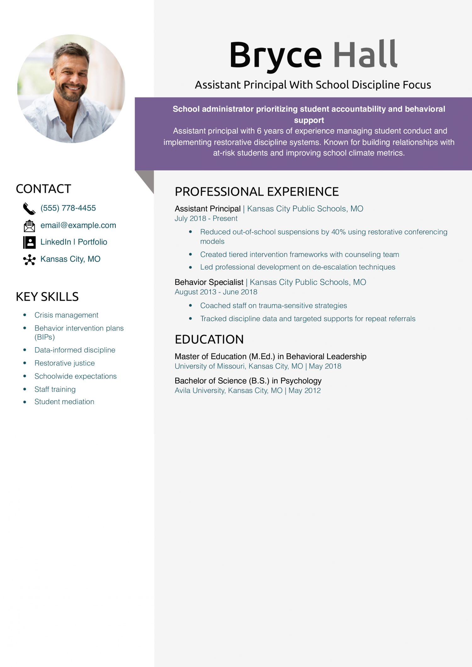 Assistant Principal With School Discipline Focus Resume 