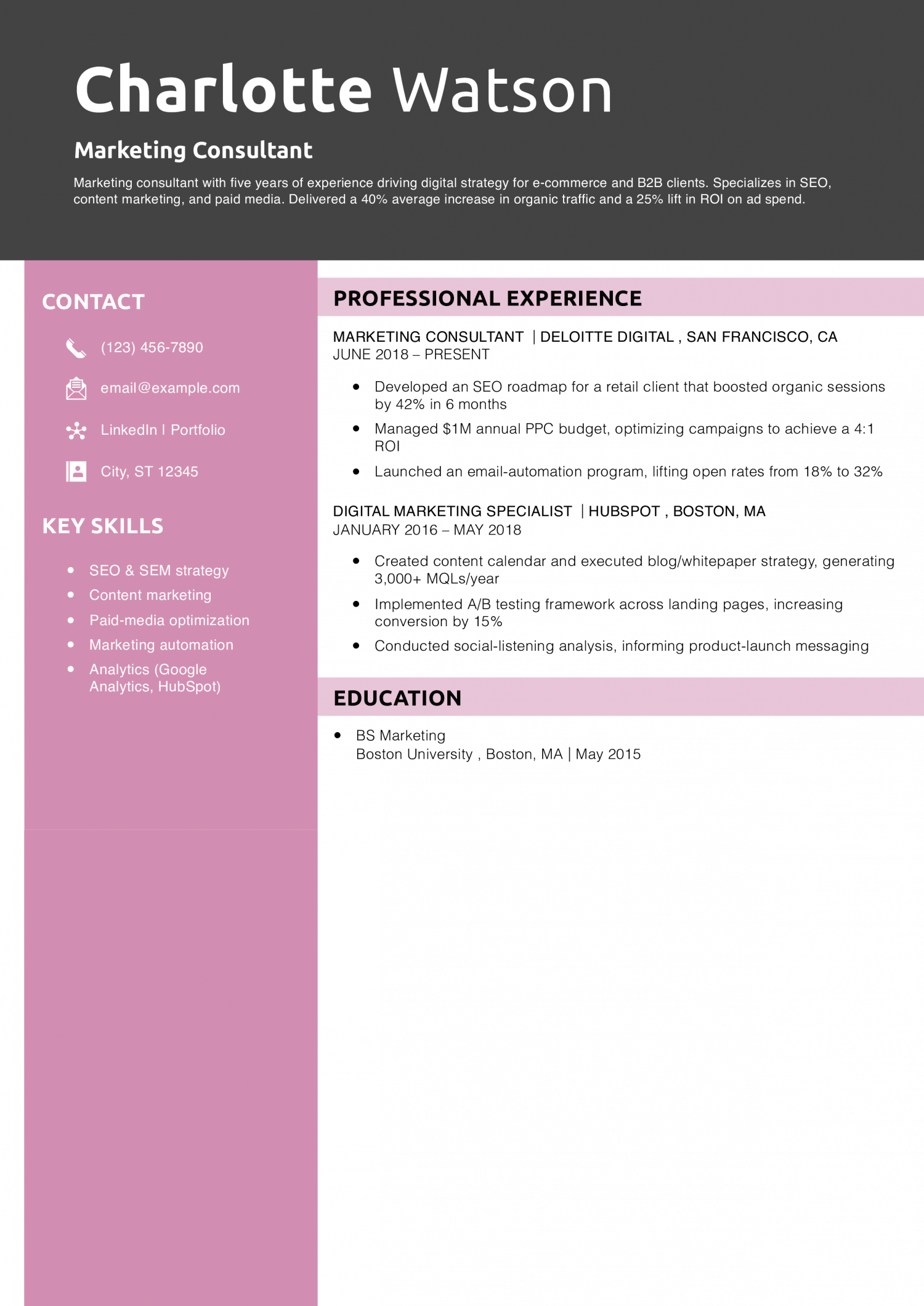 Marketing Consultant Resume Example