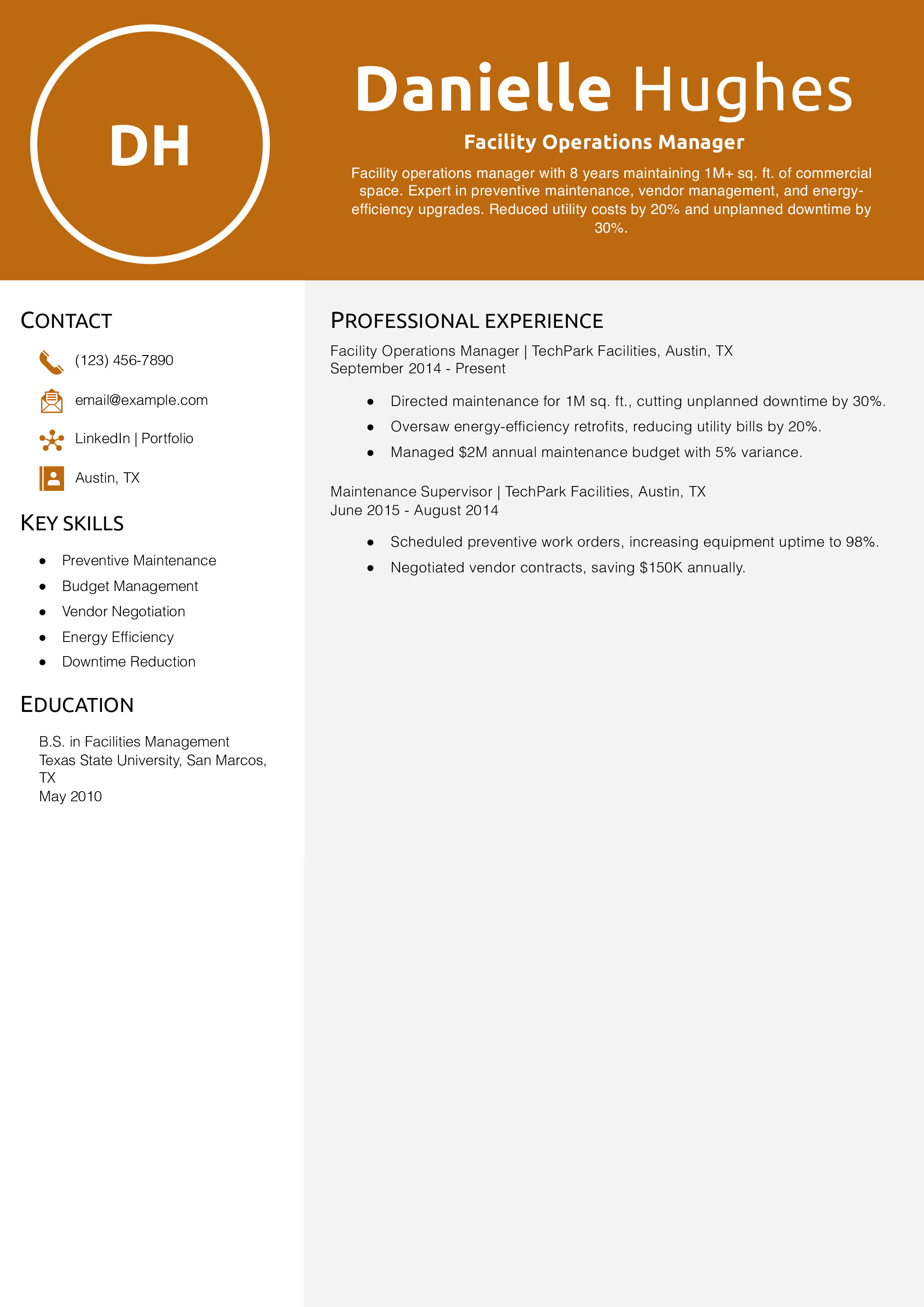 Facility Operations Manager Resume Example