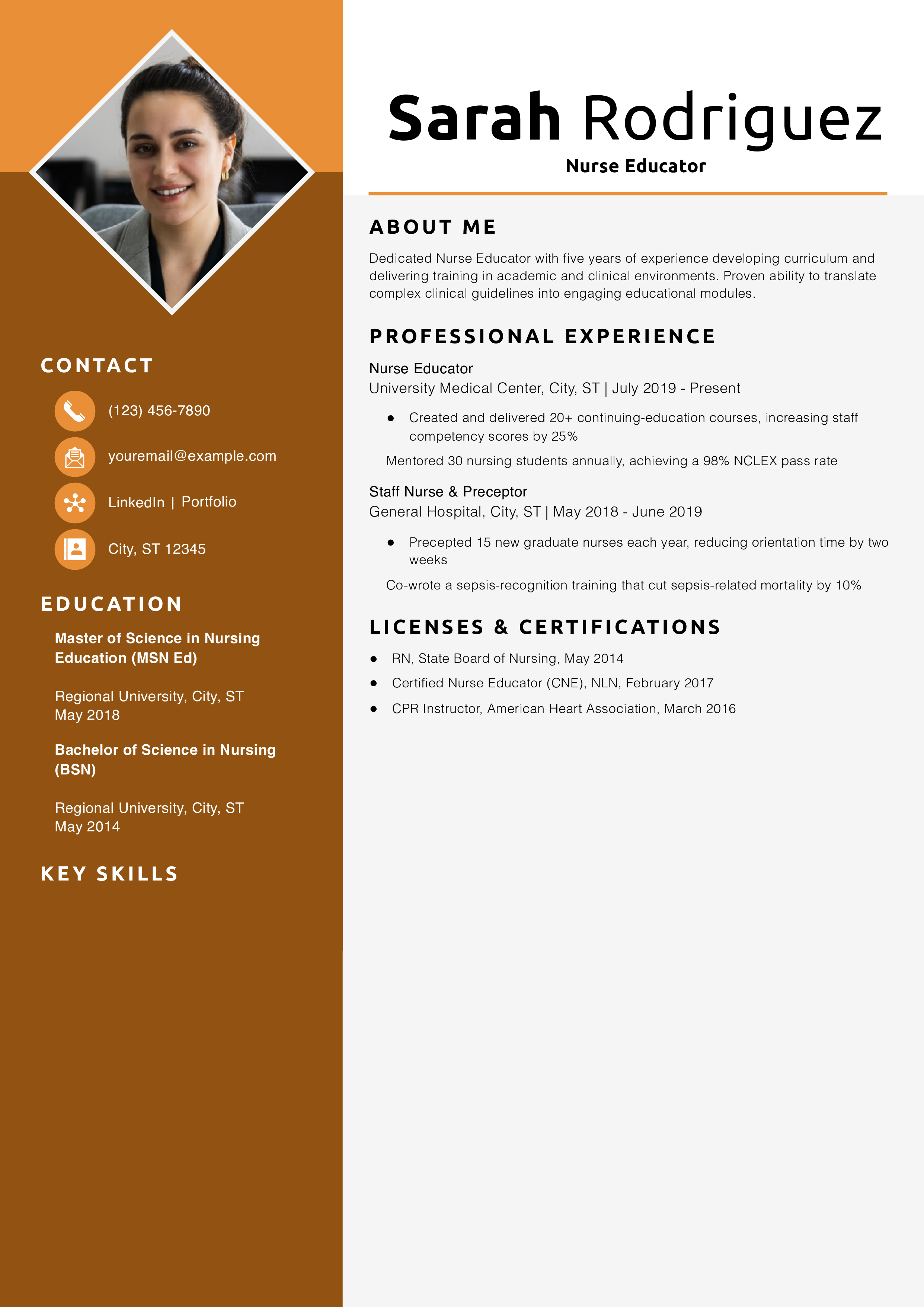 Nurse Educator Resume Example