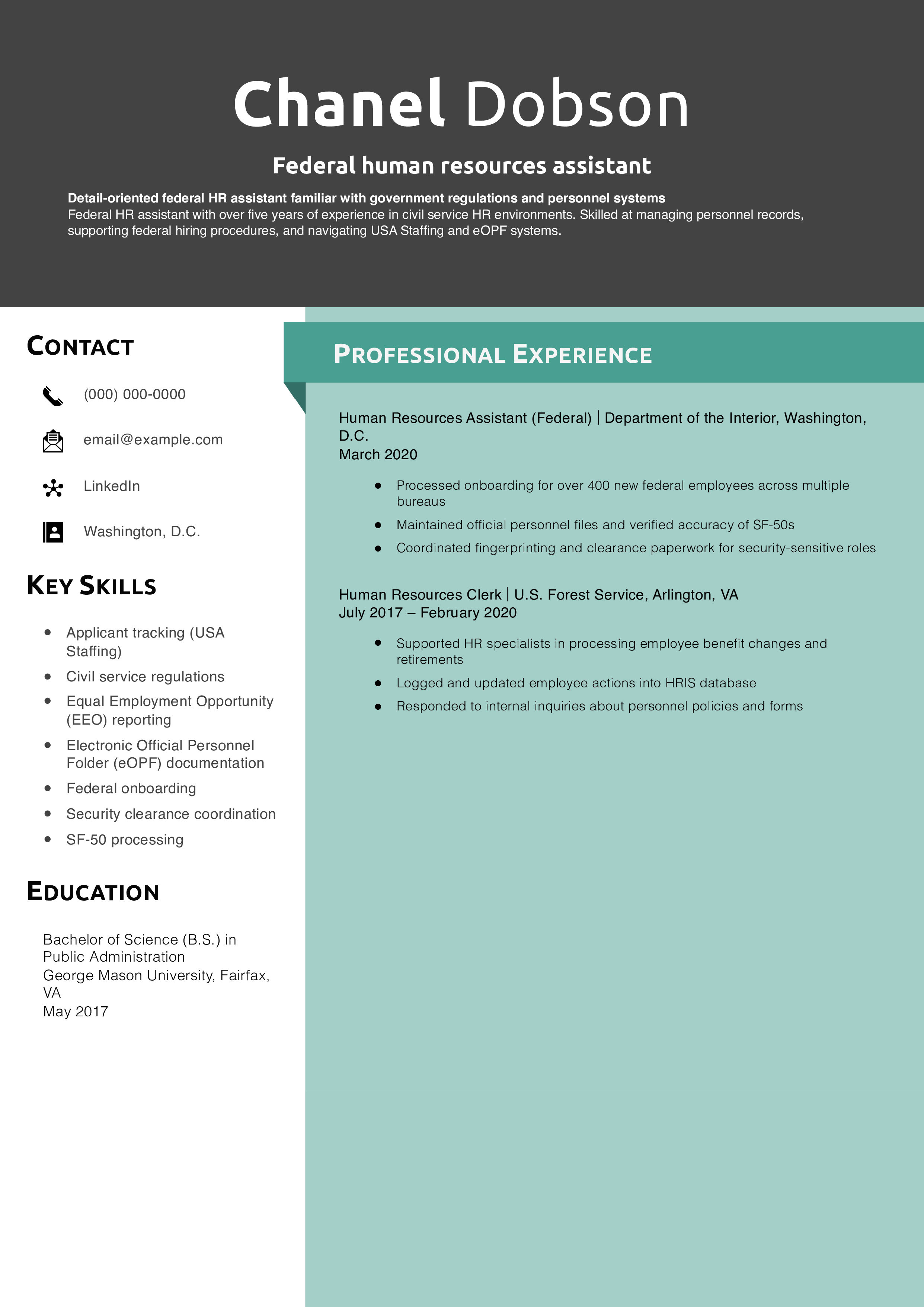 Federal human resources assistant resume