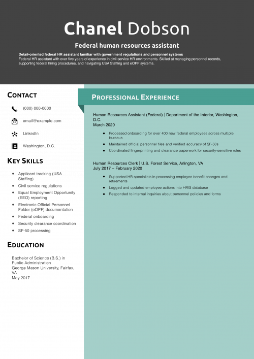 Federal human resources assistant resume