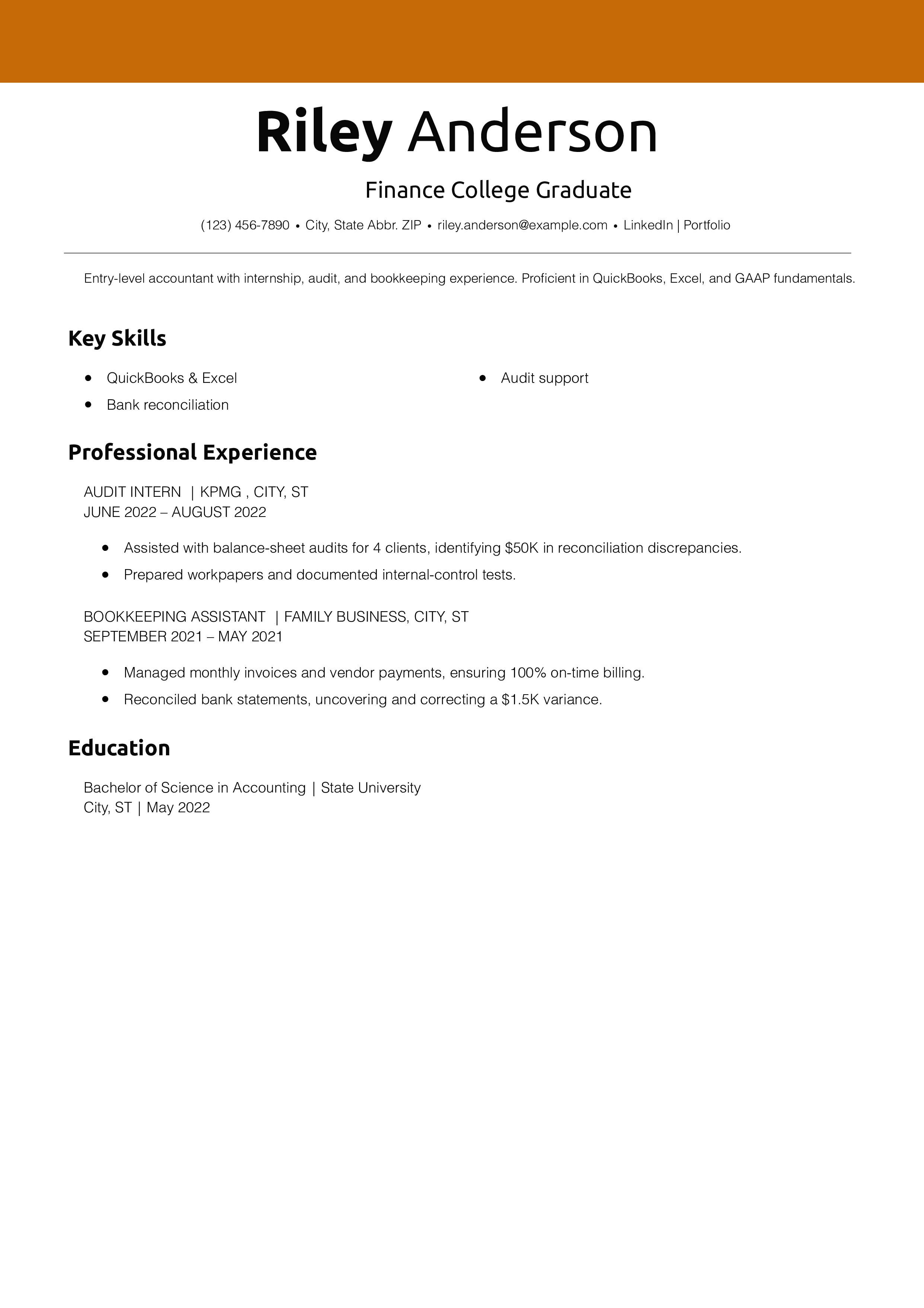 Finance College Graduate Resume Example 