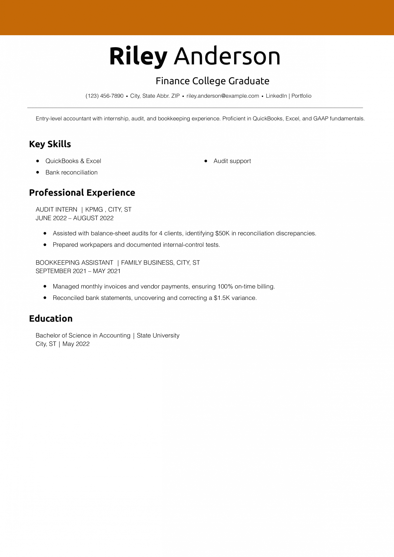 Finance College Graduate Resume Example 