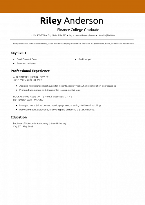 Finance College Graduate Resume Example 