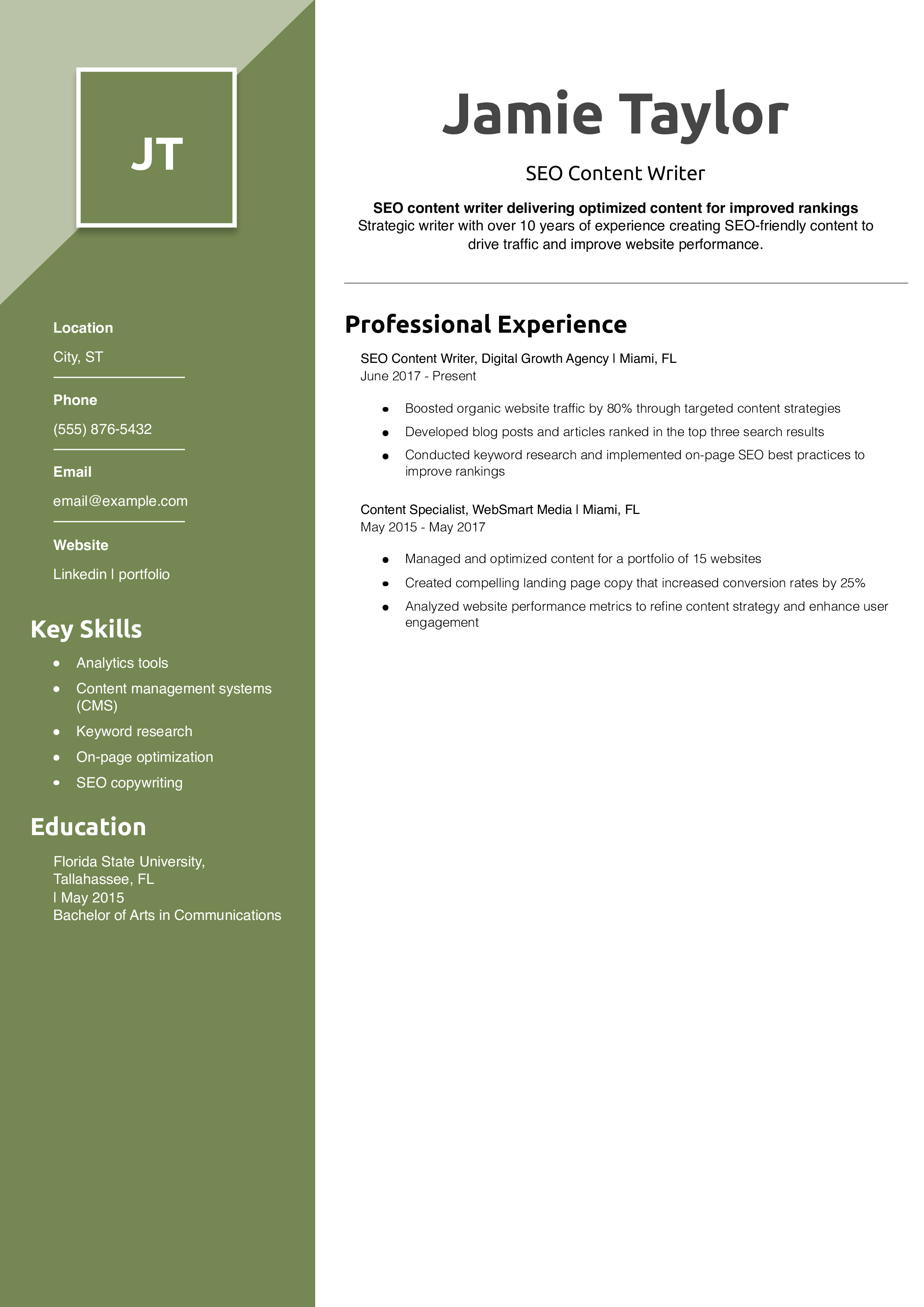 SEO Content Writer Resume