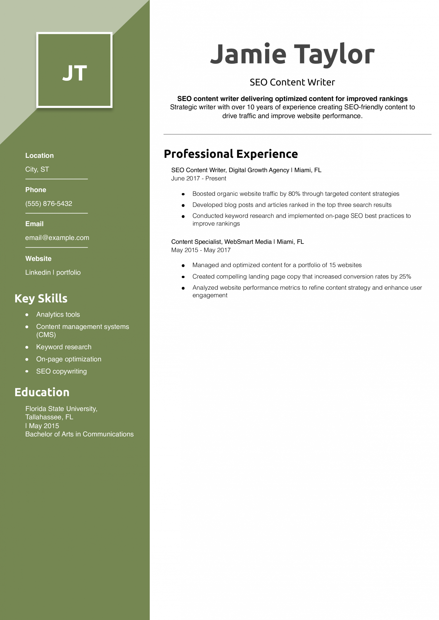 SEO Content Writer Resume