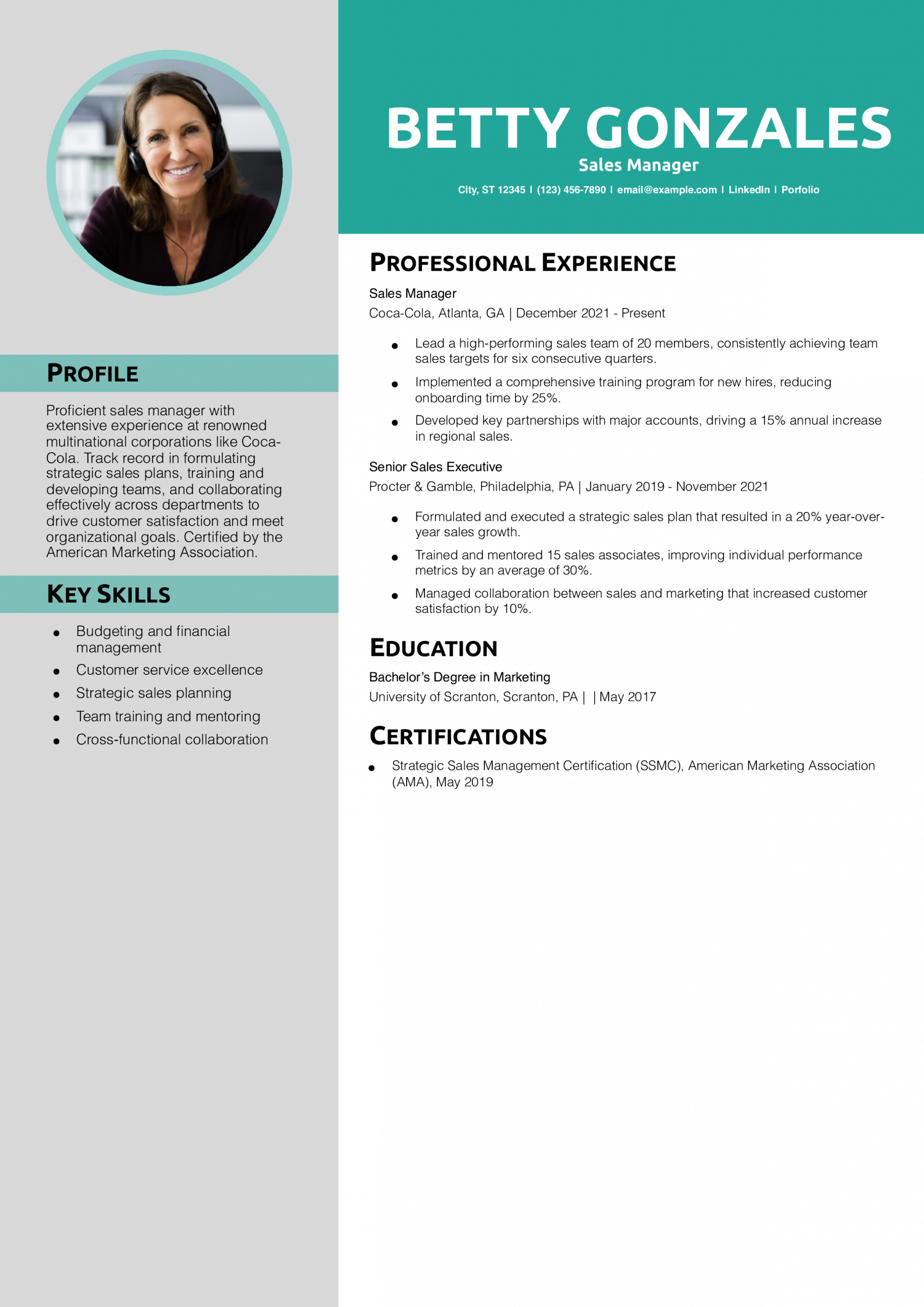 Sales Manager Resume Example