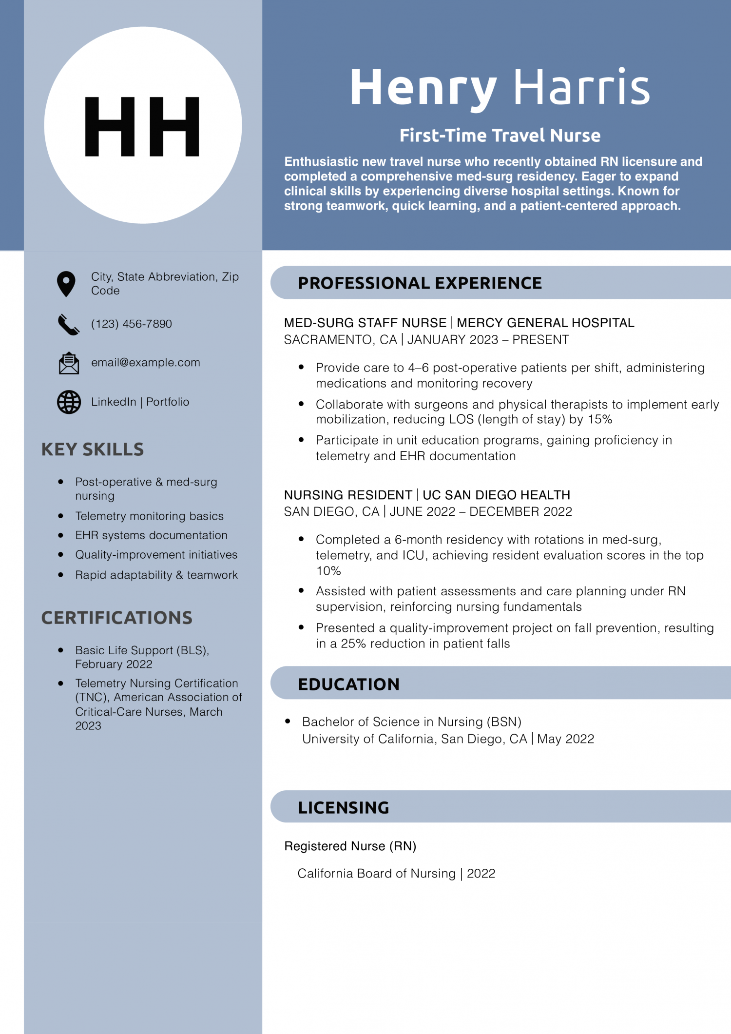 First-Time Travel Nurse Resume Example