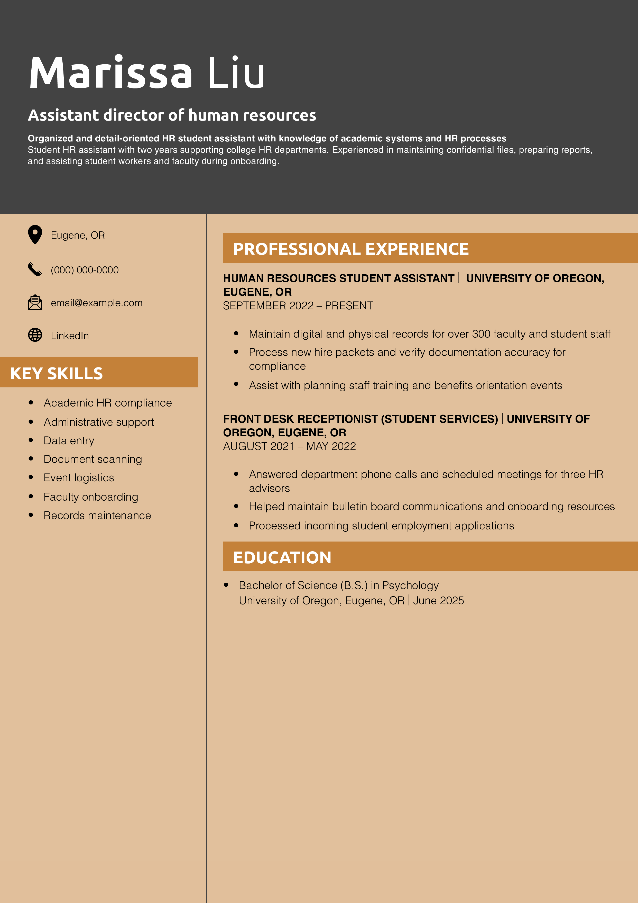 College human resources assistant resume