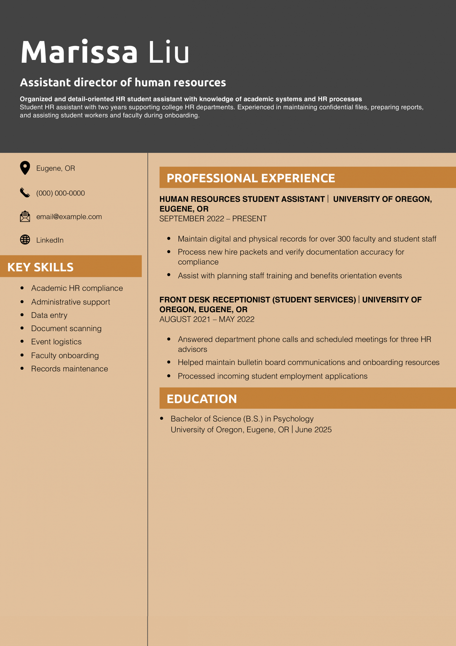College human resources assistant resume