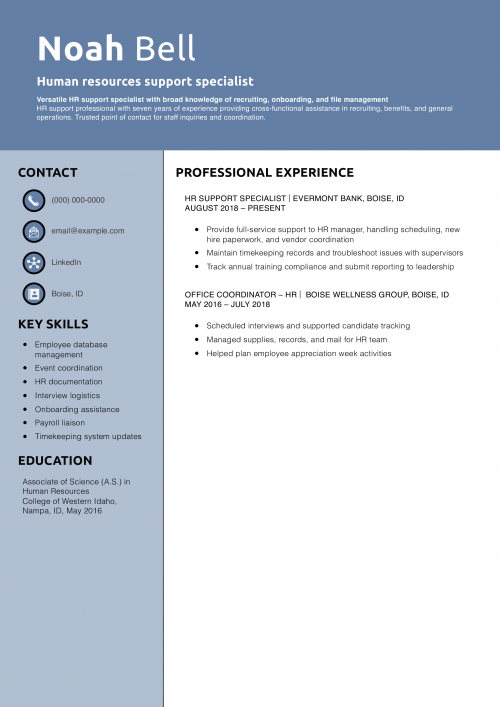 Human resources support specialist resume