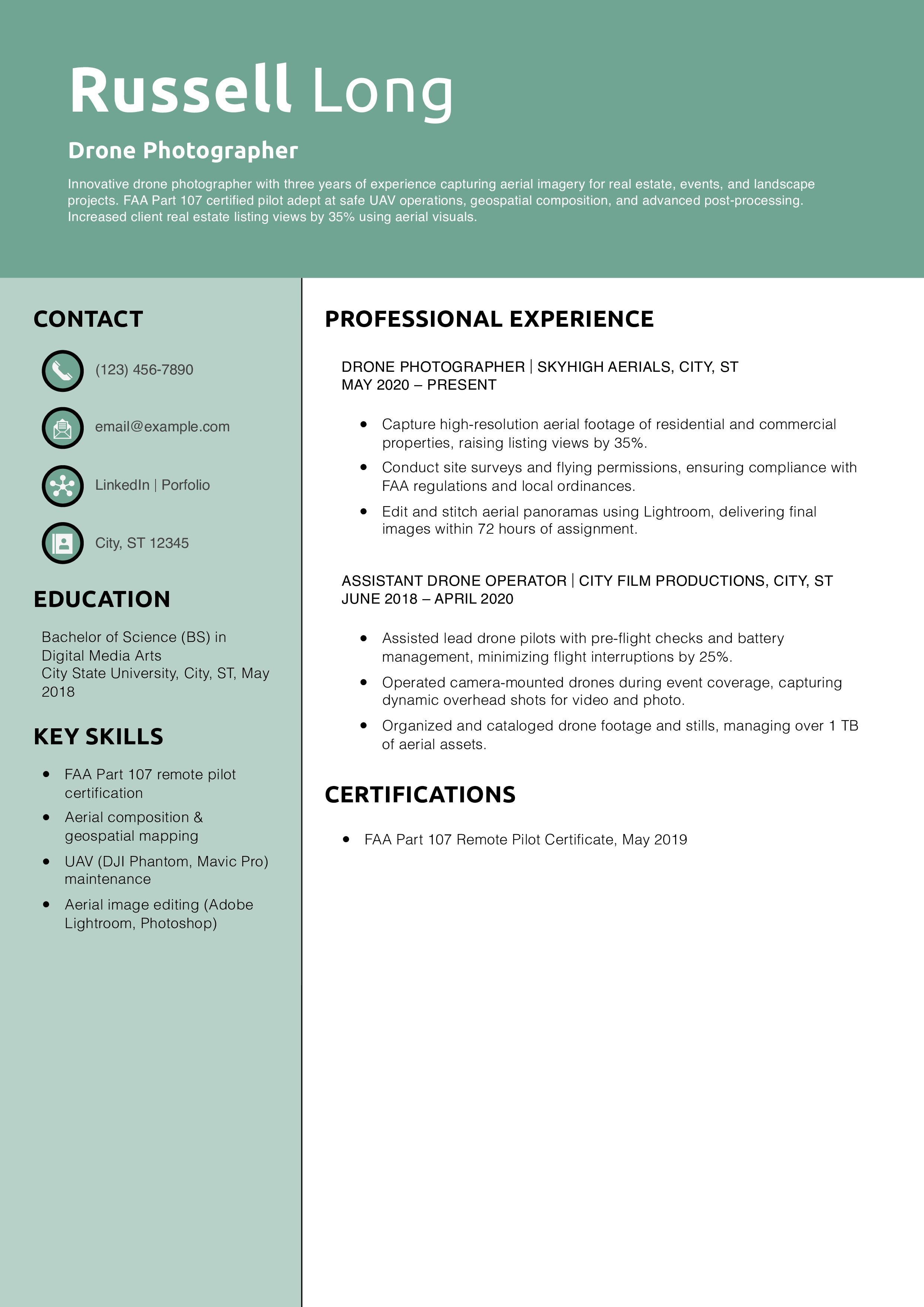 Drone Photographer Resume Example